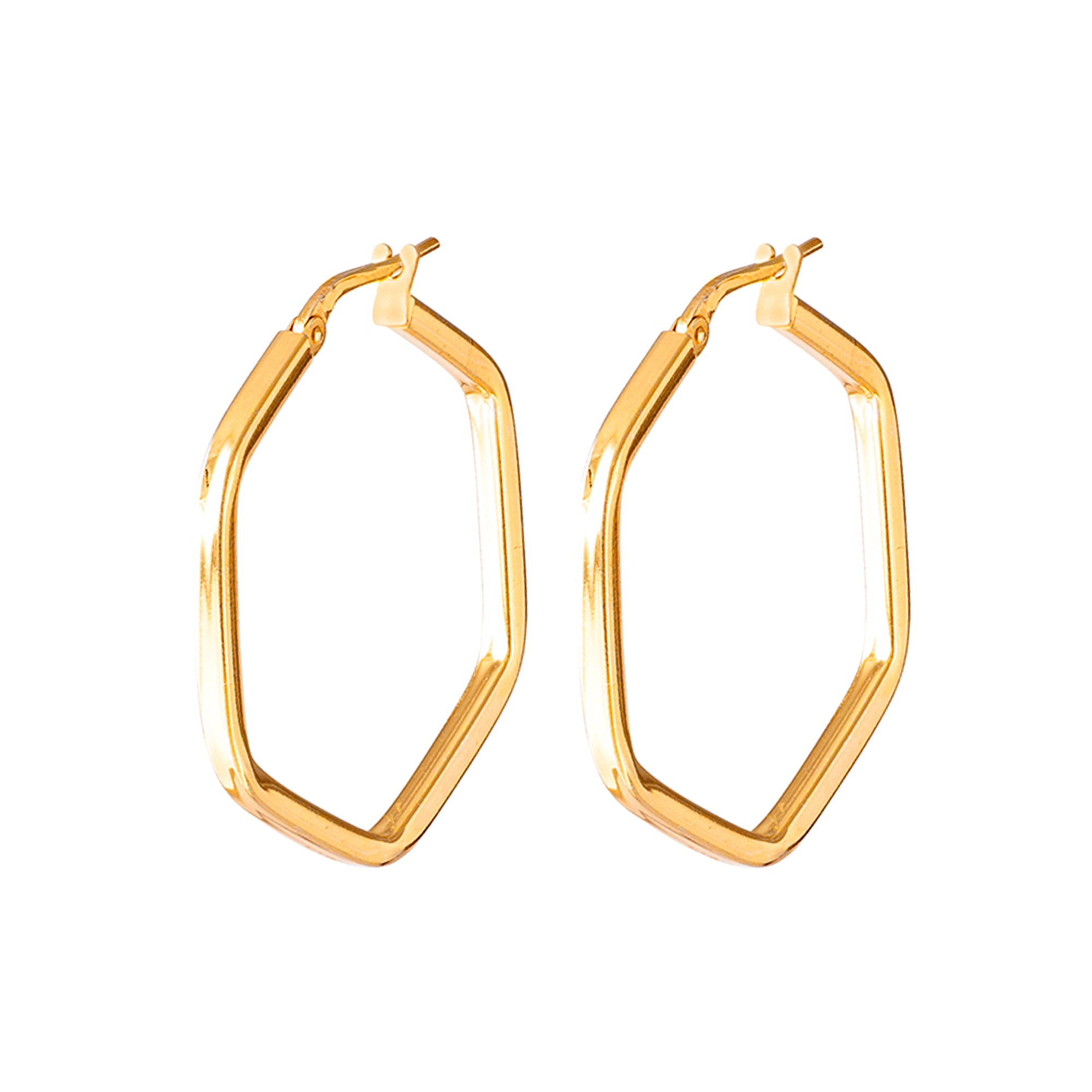 GOLD HEXAGON HOOP EARRINGS