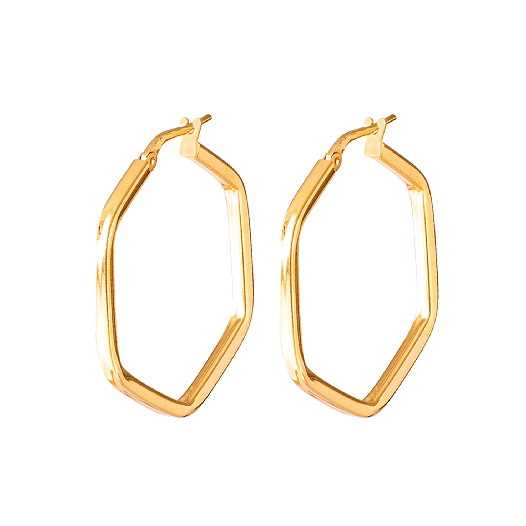 GOLD HEXAGON HOOP EARRINGS