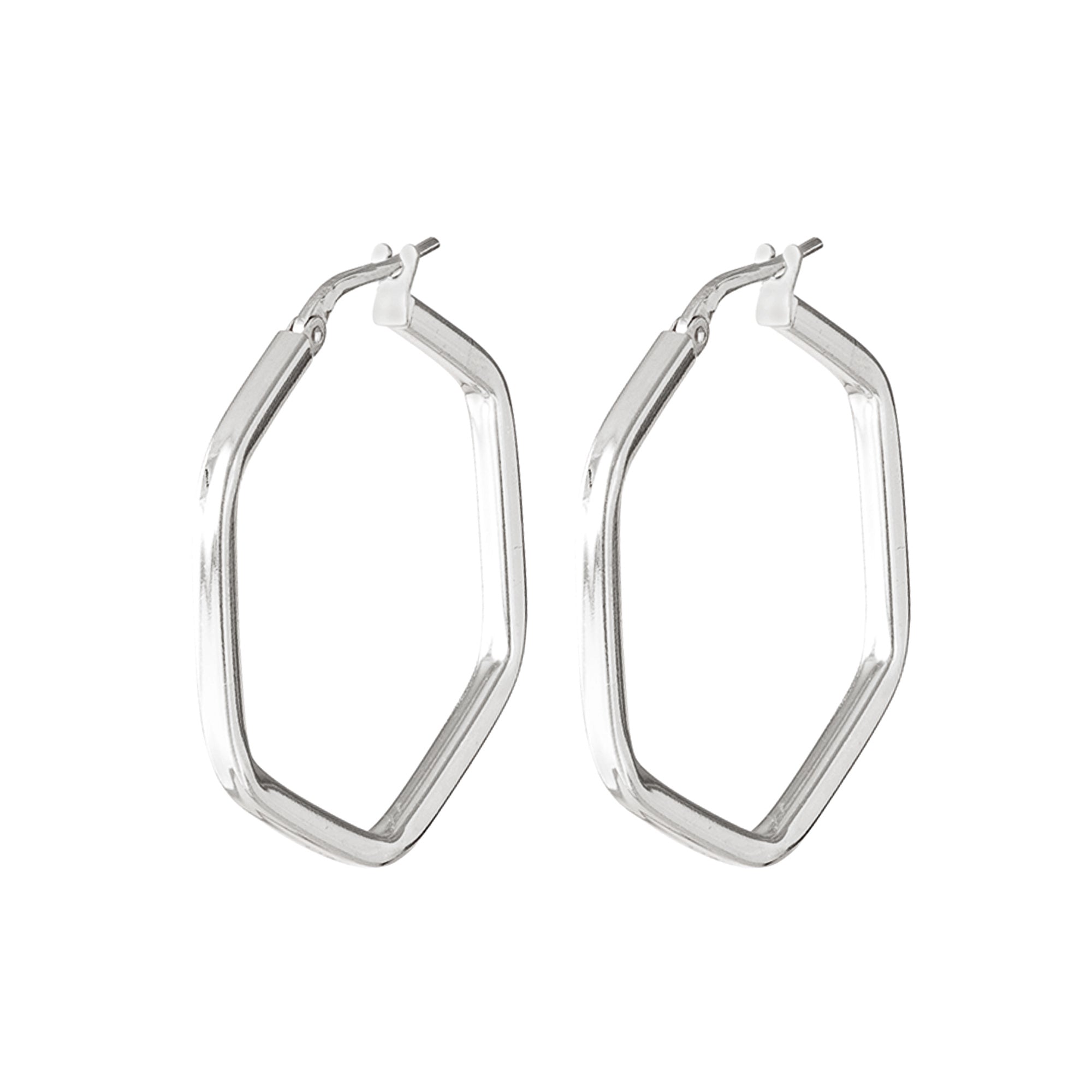 SILVER HEXAGON HOOP EARRINGS