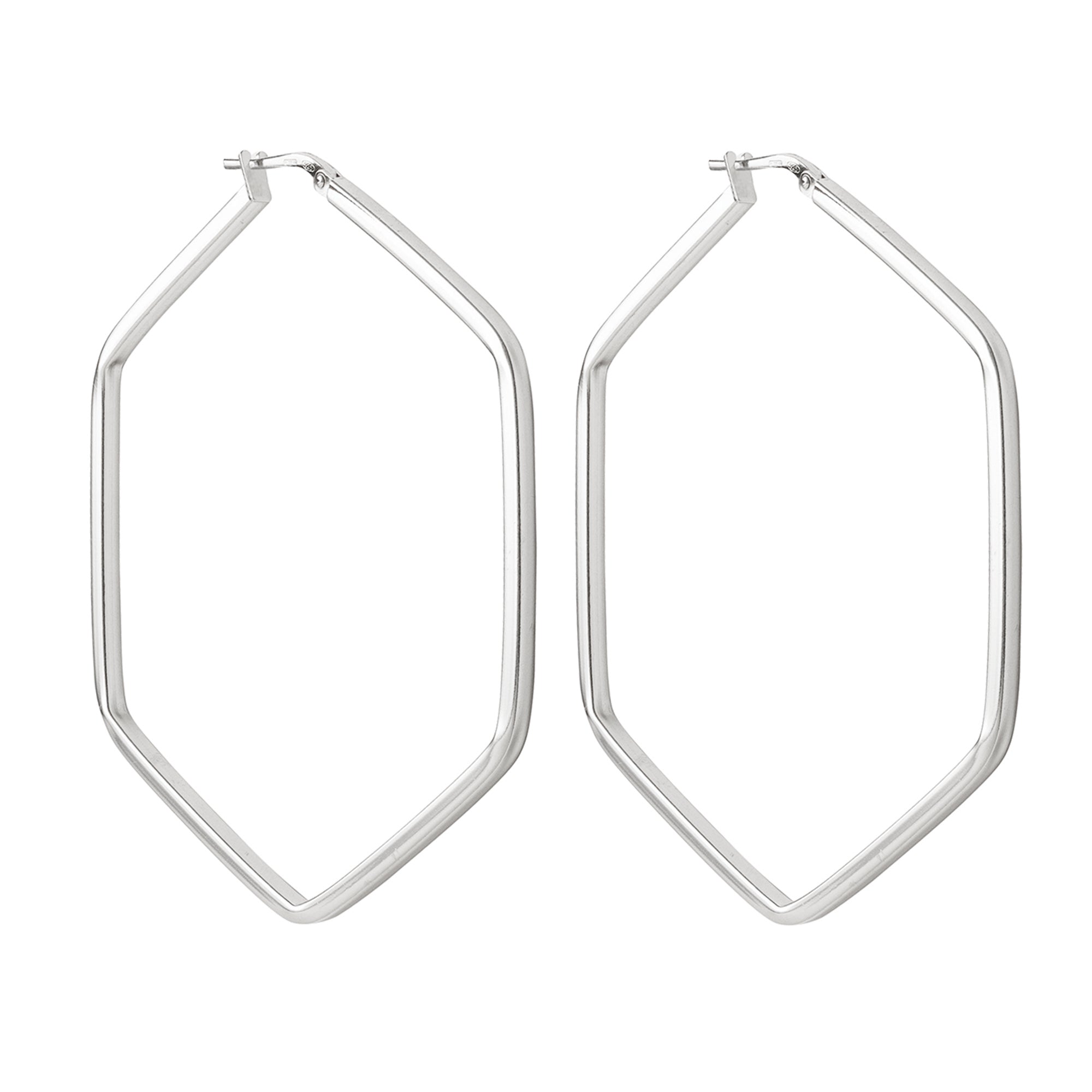 SILVER HEXAGON HOOP EARRINGS