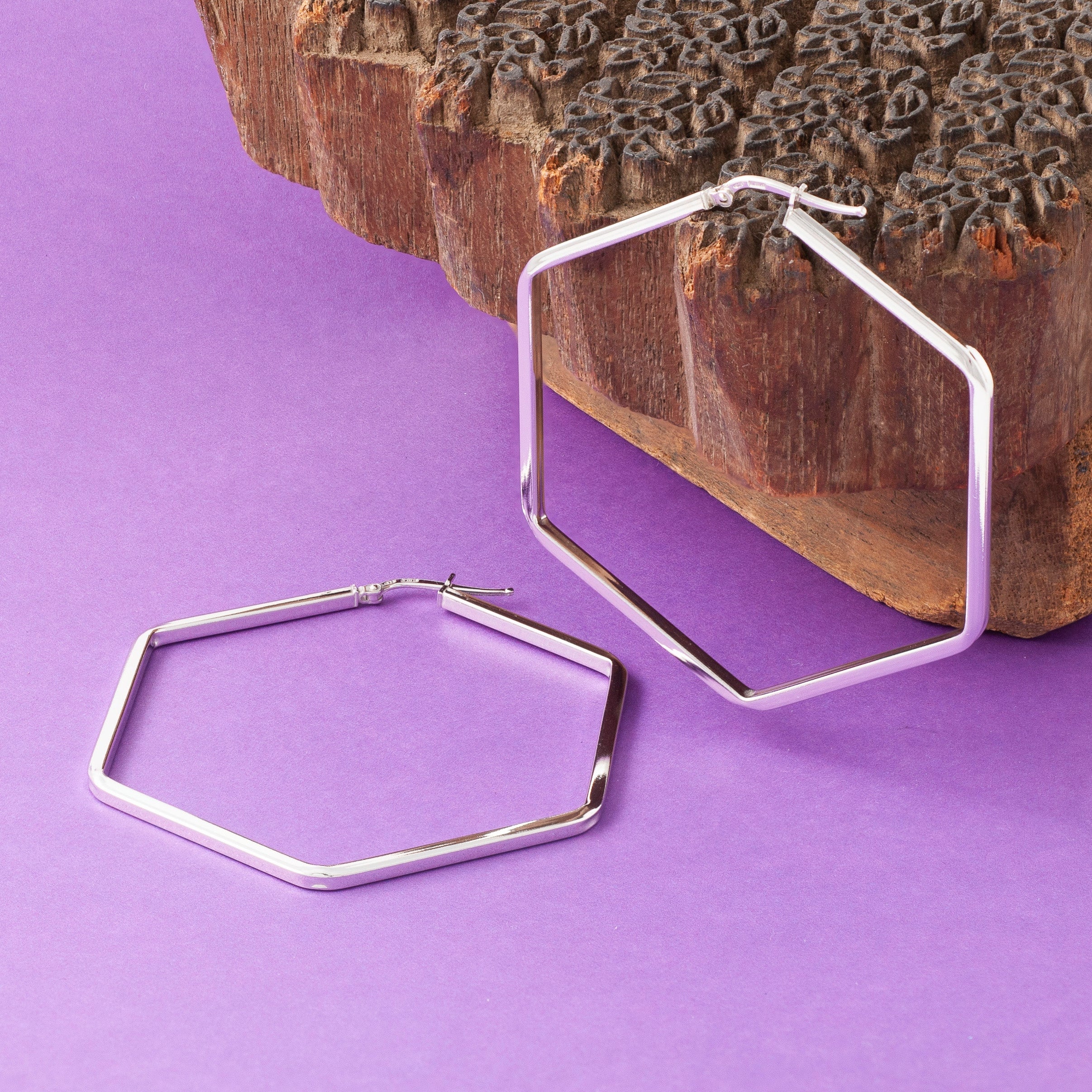 GOLD HEXAGON HOOP EARRINGS