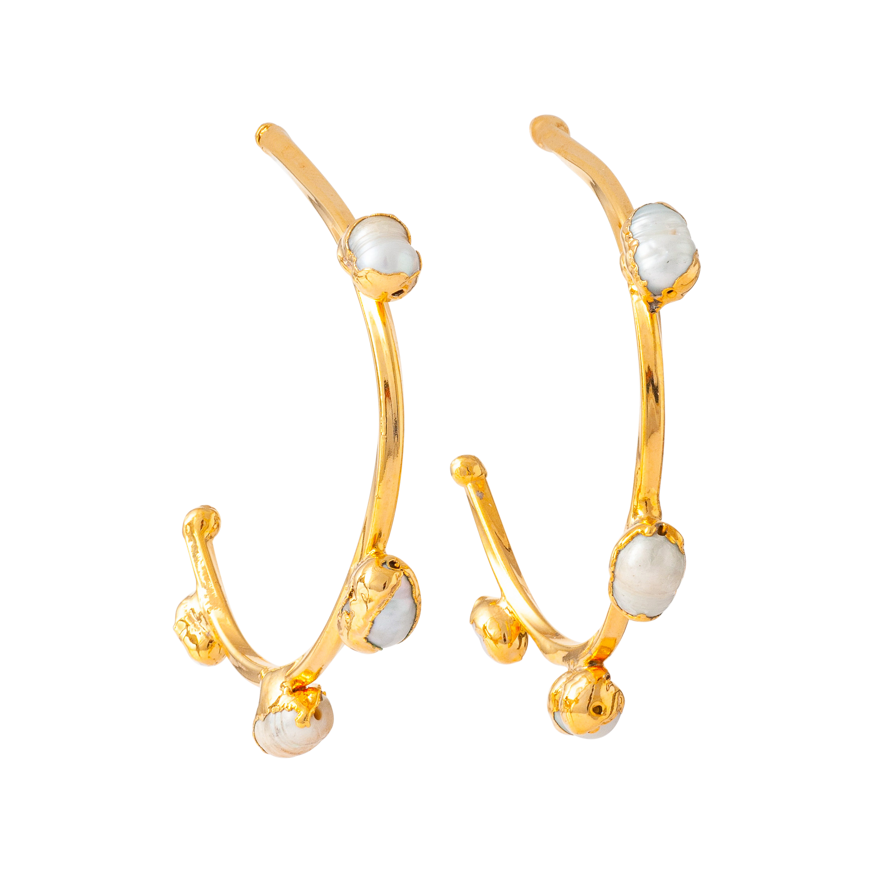 ROUGH PEARL AND GOLD HOOP EARRINGS