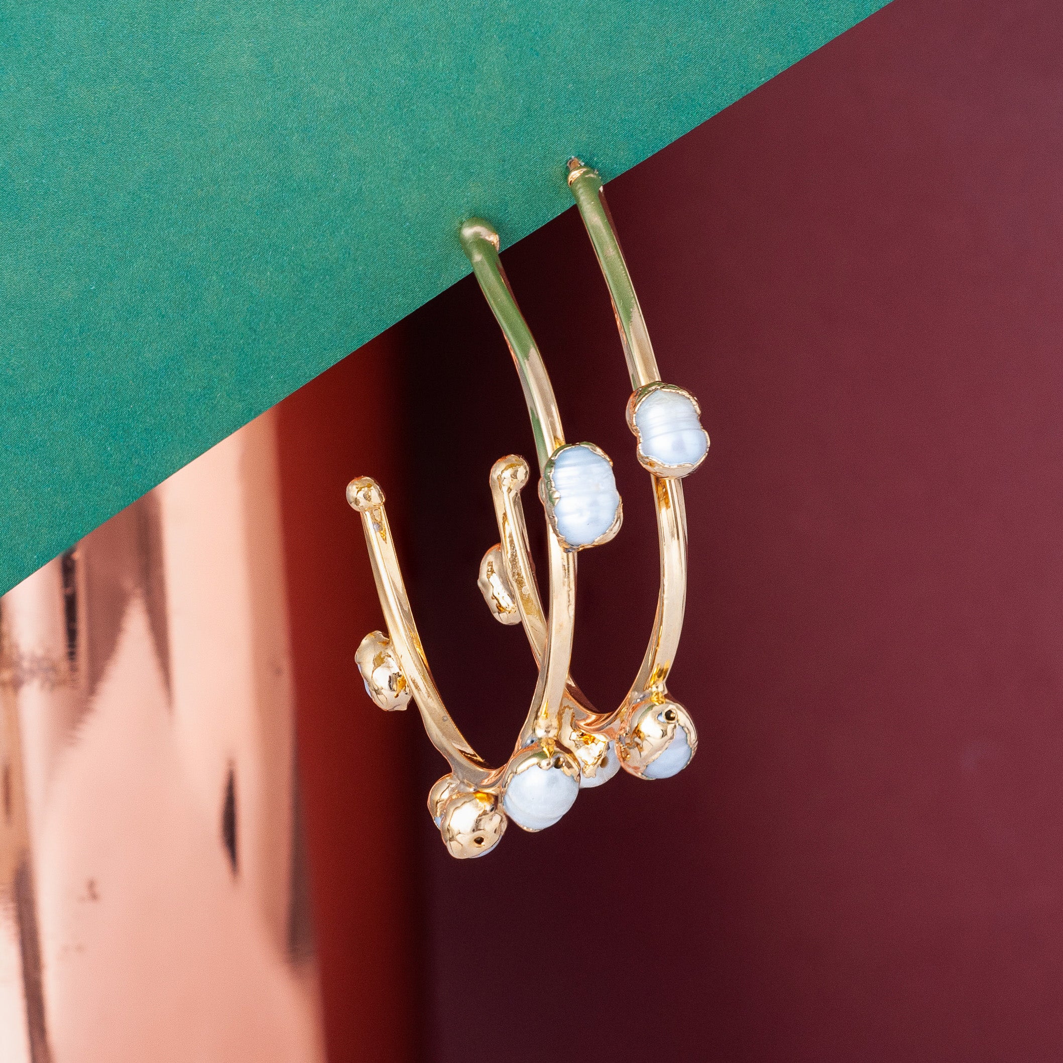 ROUGH PEARL AND GOLD HOOP EARRINGS