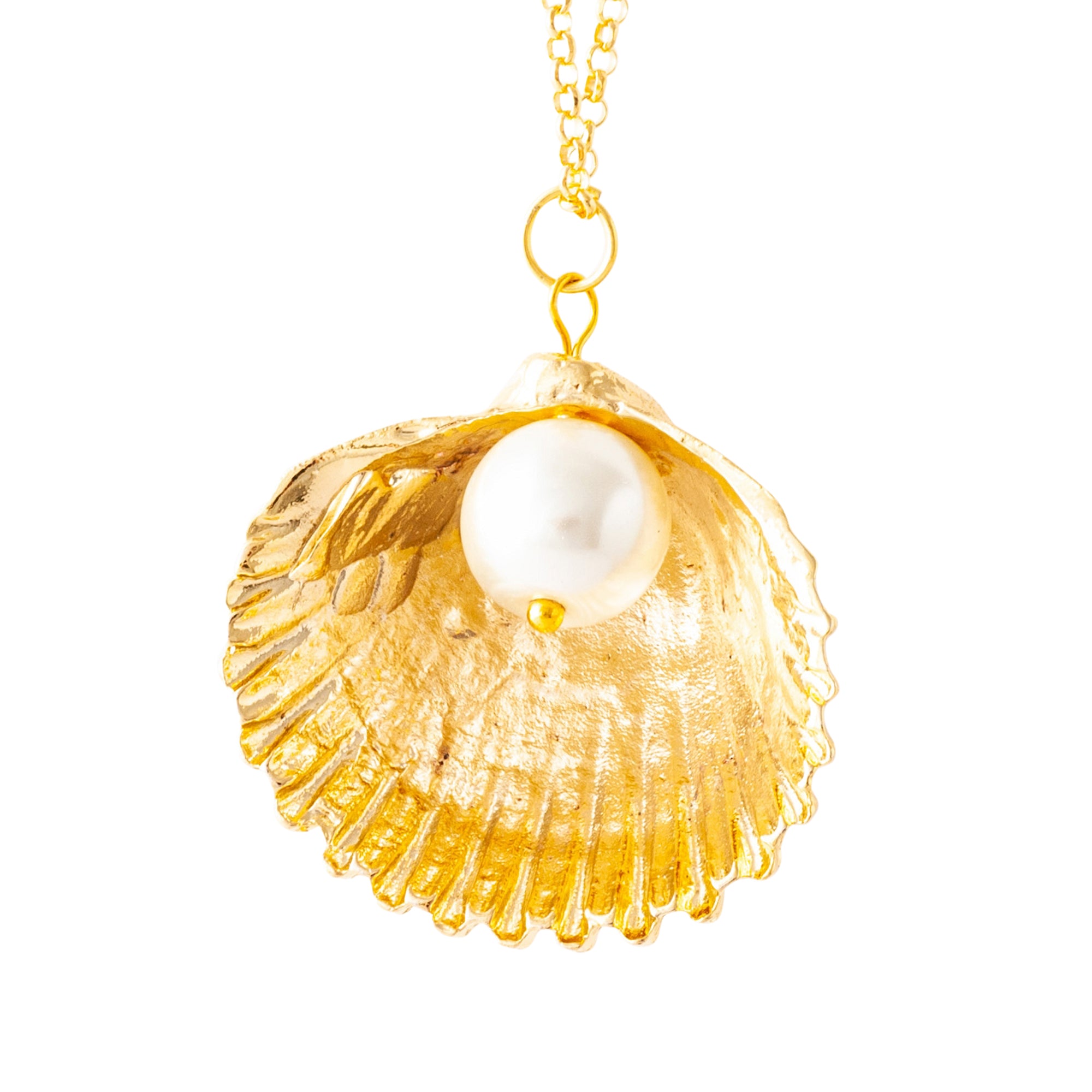 GOLD SHELL AND PEARL PENDANT