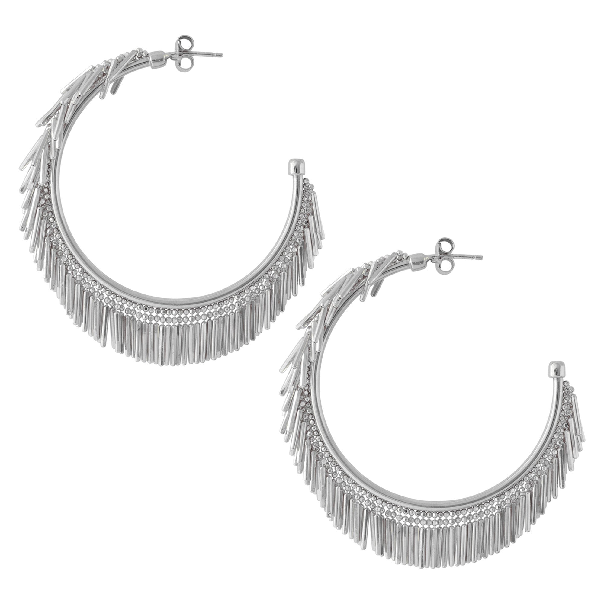 Loel Silver Tassel Fringe Hoop Earrings