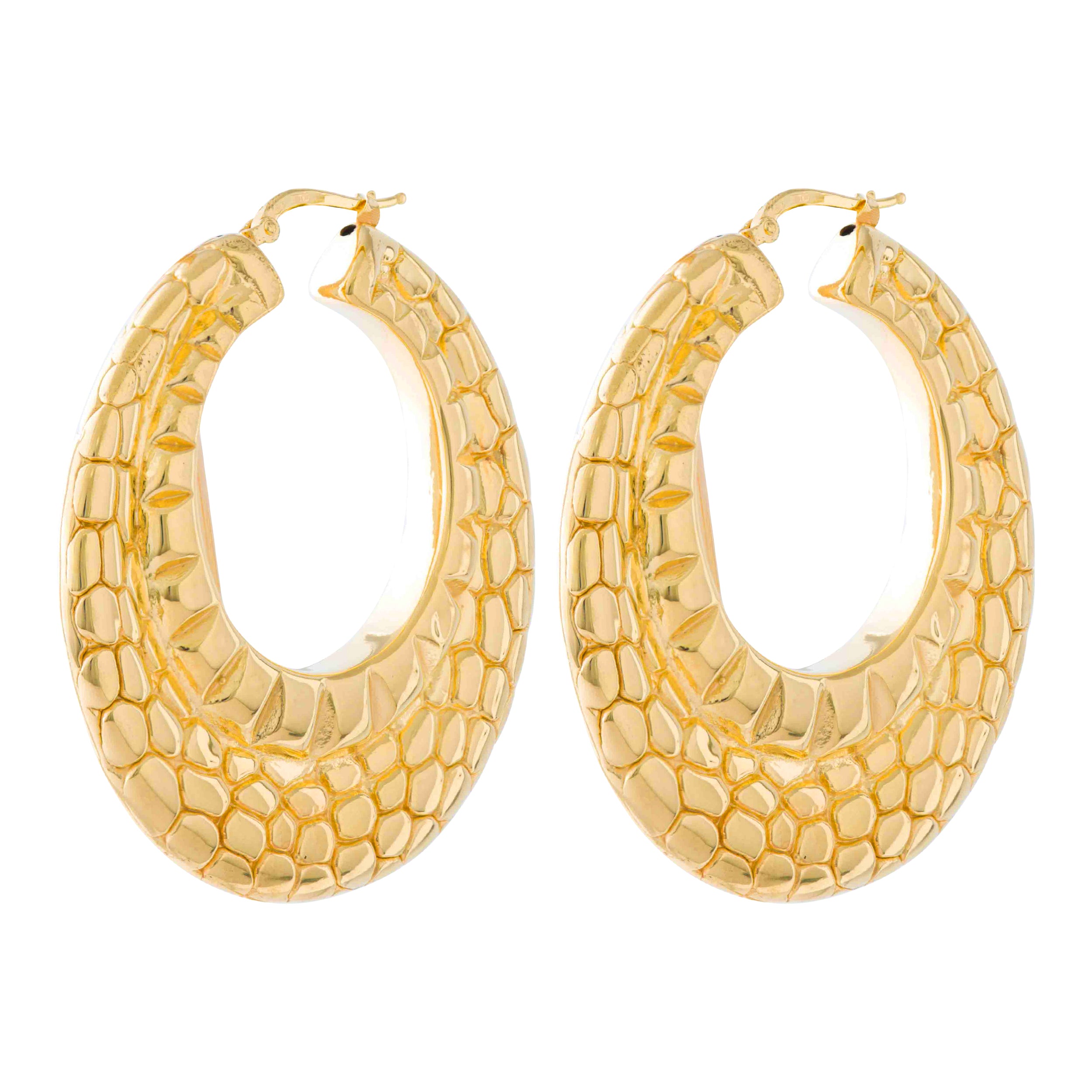 LARGE SNAKE SKIN GOLD HOOP EARRINGS