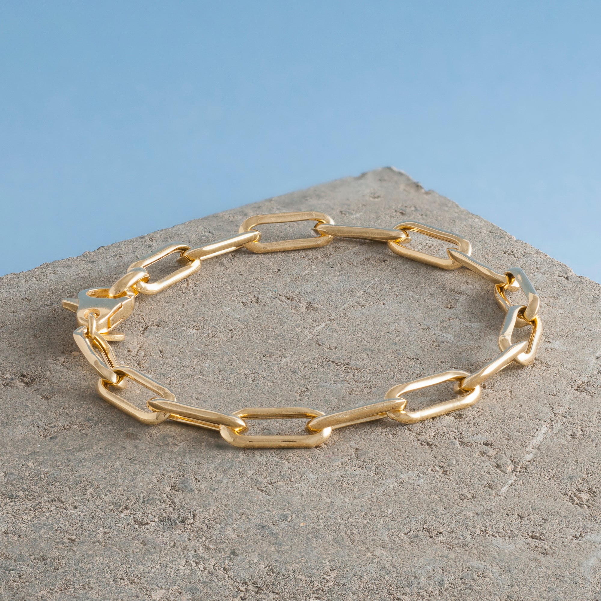 Gold Long Link Paper Clip chain Bracelet