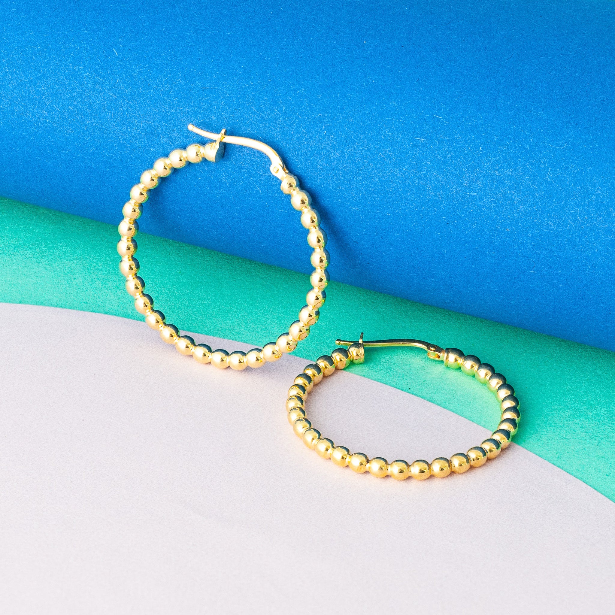 THIN GOLD BEADED HOOP EARRINGS