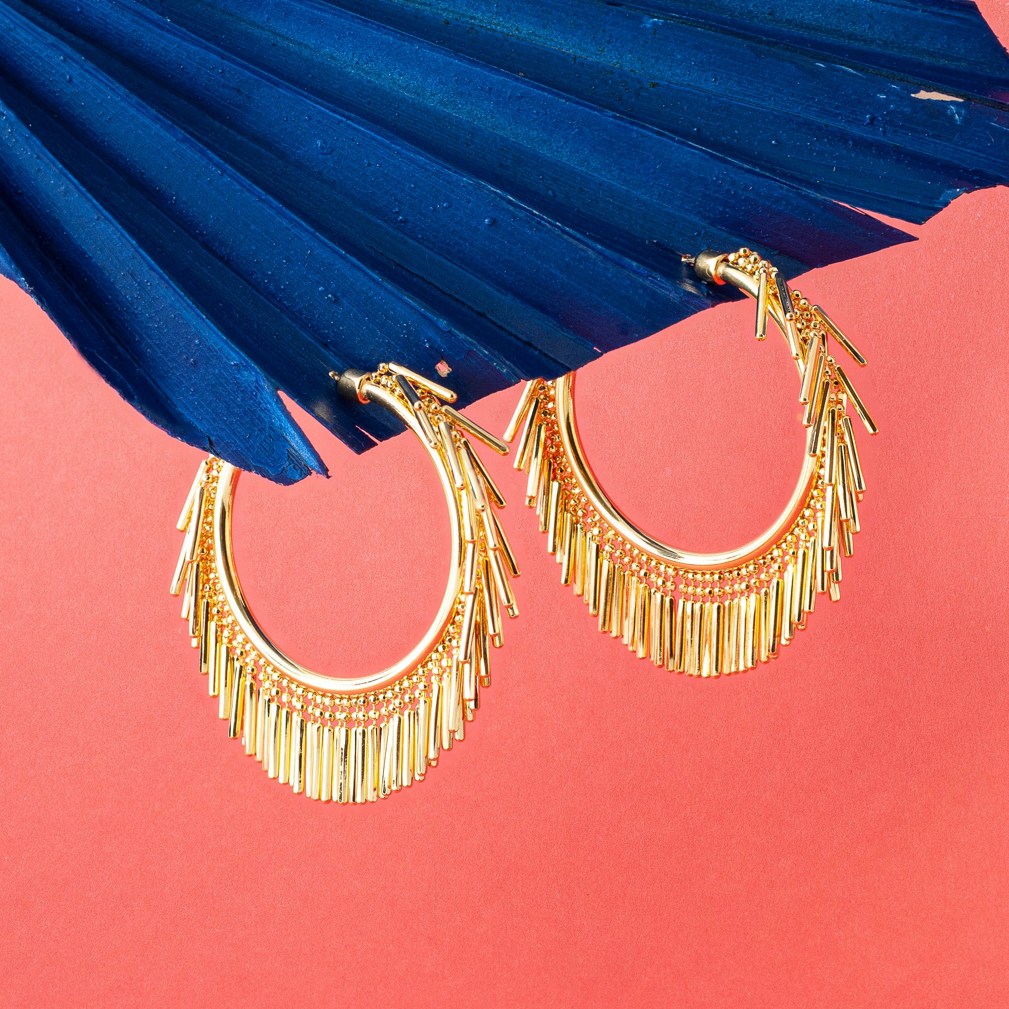 Loel Small Gold Tassel Fringe Hoop Earrings