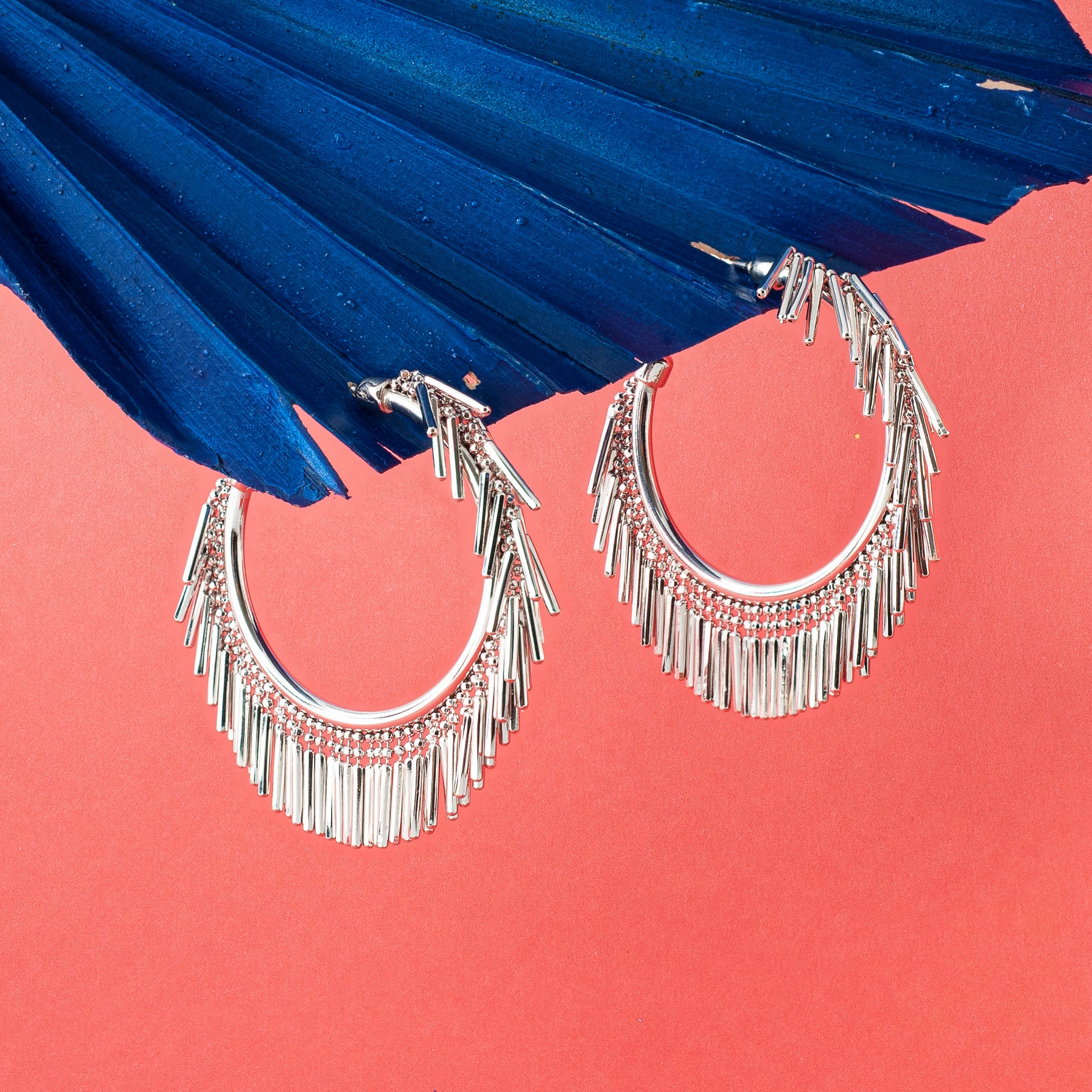 Loel Small Silver Tassel Fringe Hoop Earrings