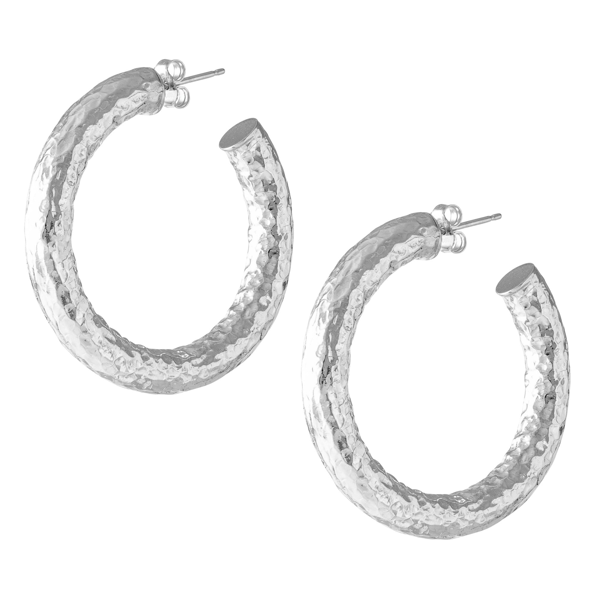SMALL HAMMERED SILVER HOOP EARRINGS