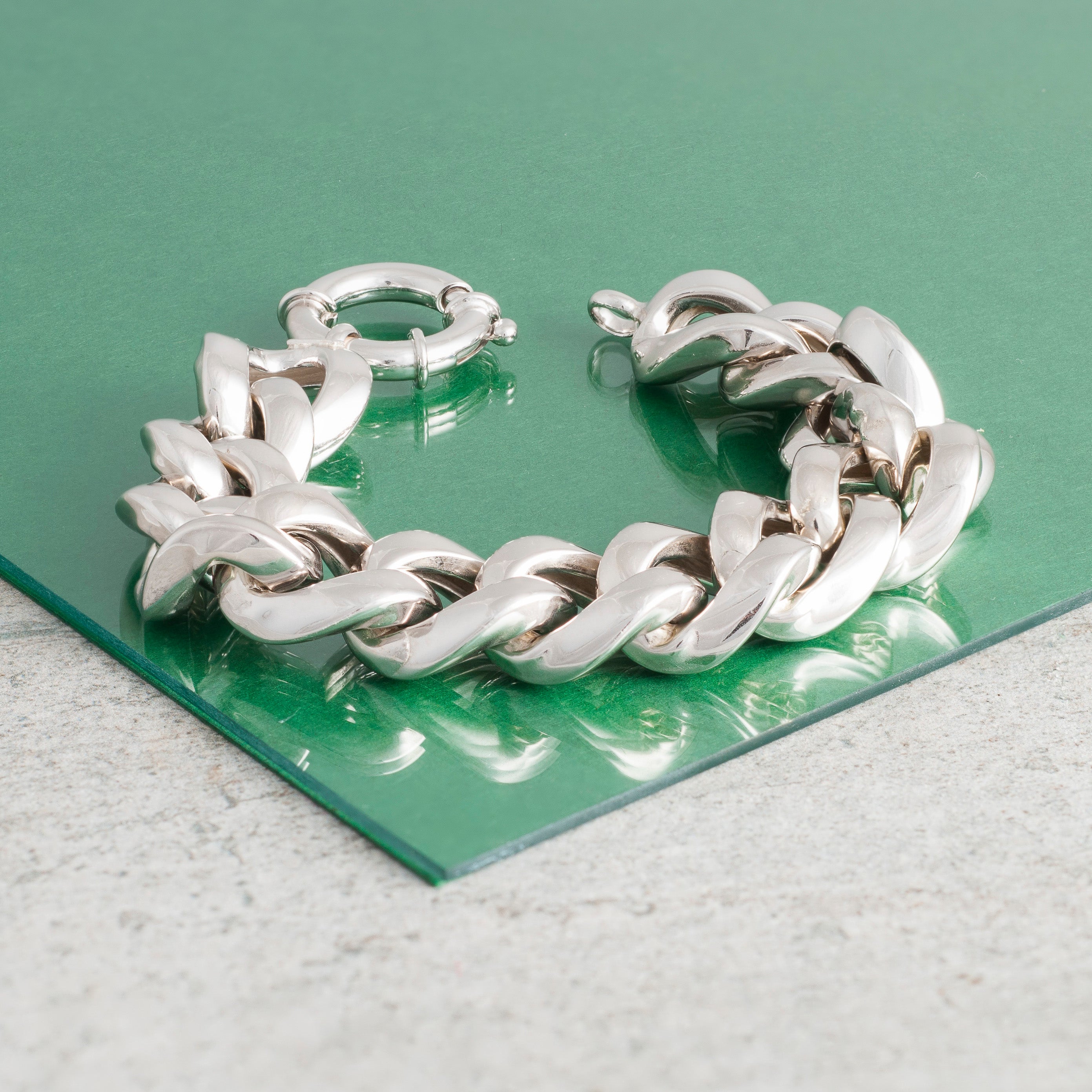 SILVER THICK CURB CHAIN BRACELET