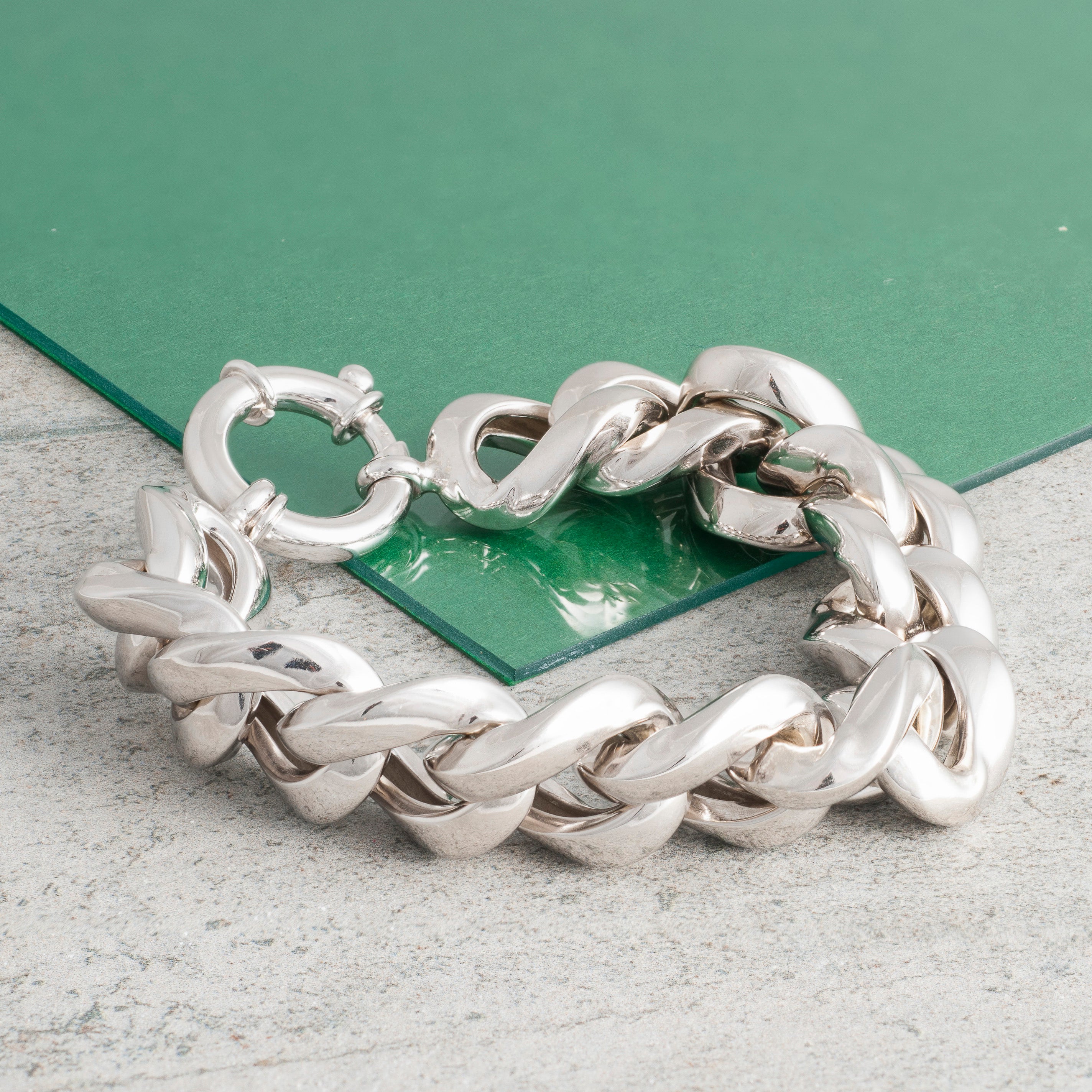 SILVER THICK CURB CHAIN BRACELET