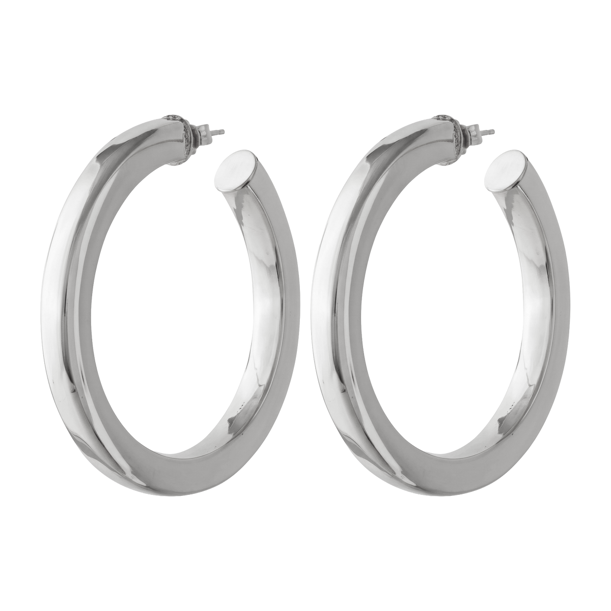 LARGE SQUARE EDGE SILVER HOOP EARRINGS