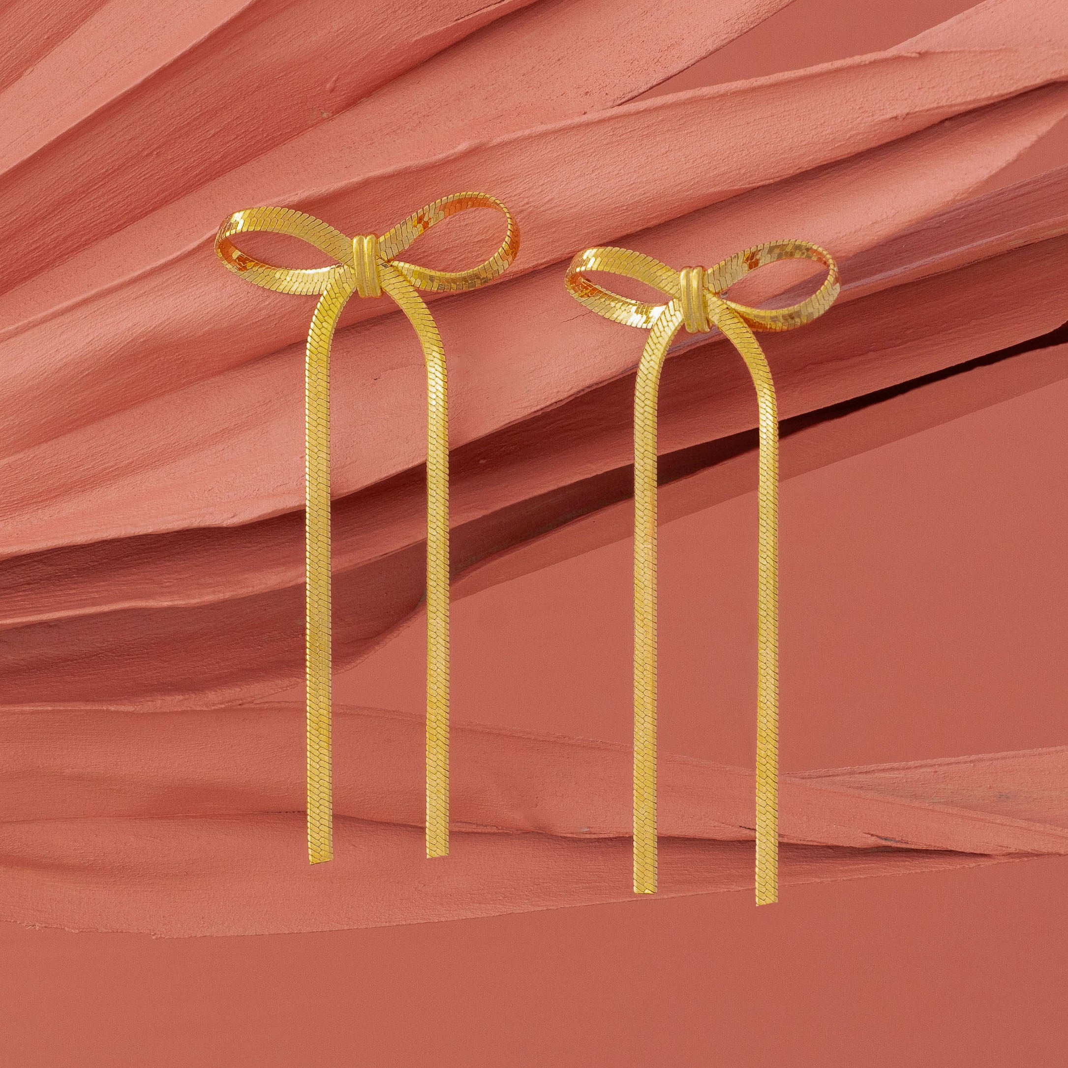 Gold Bow Chain Earrings