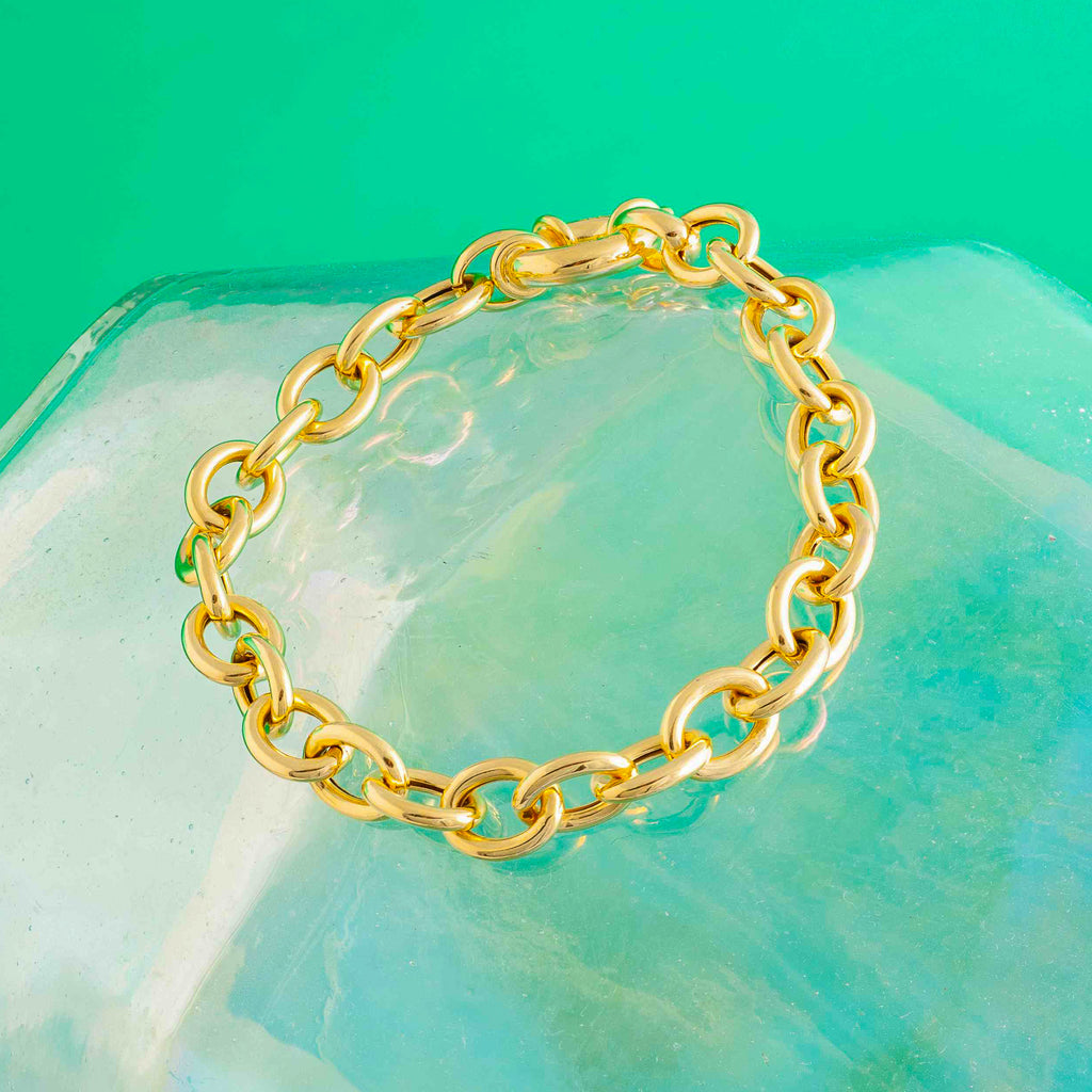 THE BLING KING Gold Belcher Bracelet  Classic Real Gold Plated Jewellery   Diamond Cut Pattern Belcher Chain