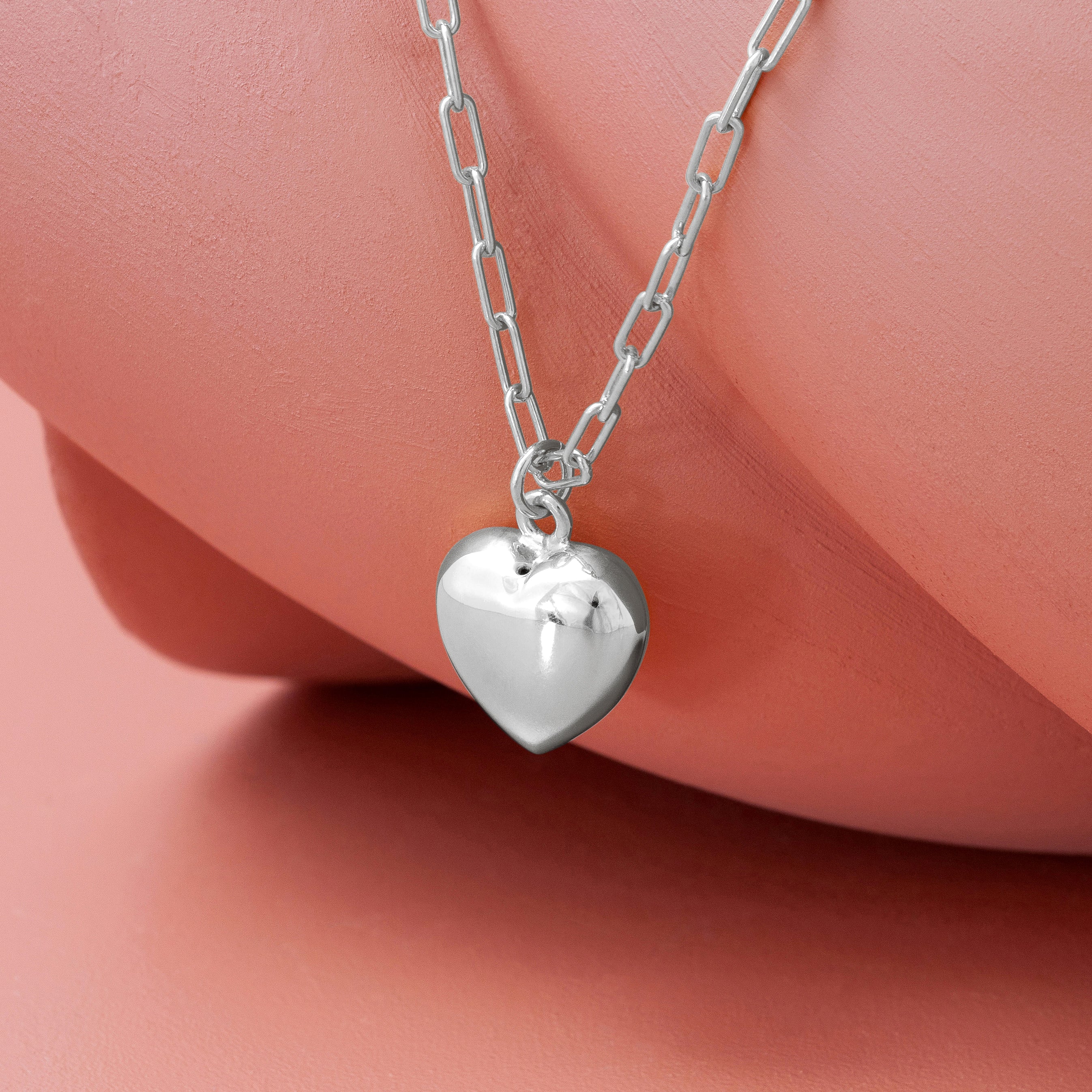 Silver Puff Heart Pendant Necklace