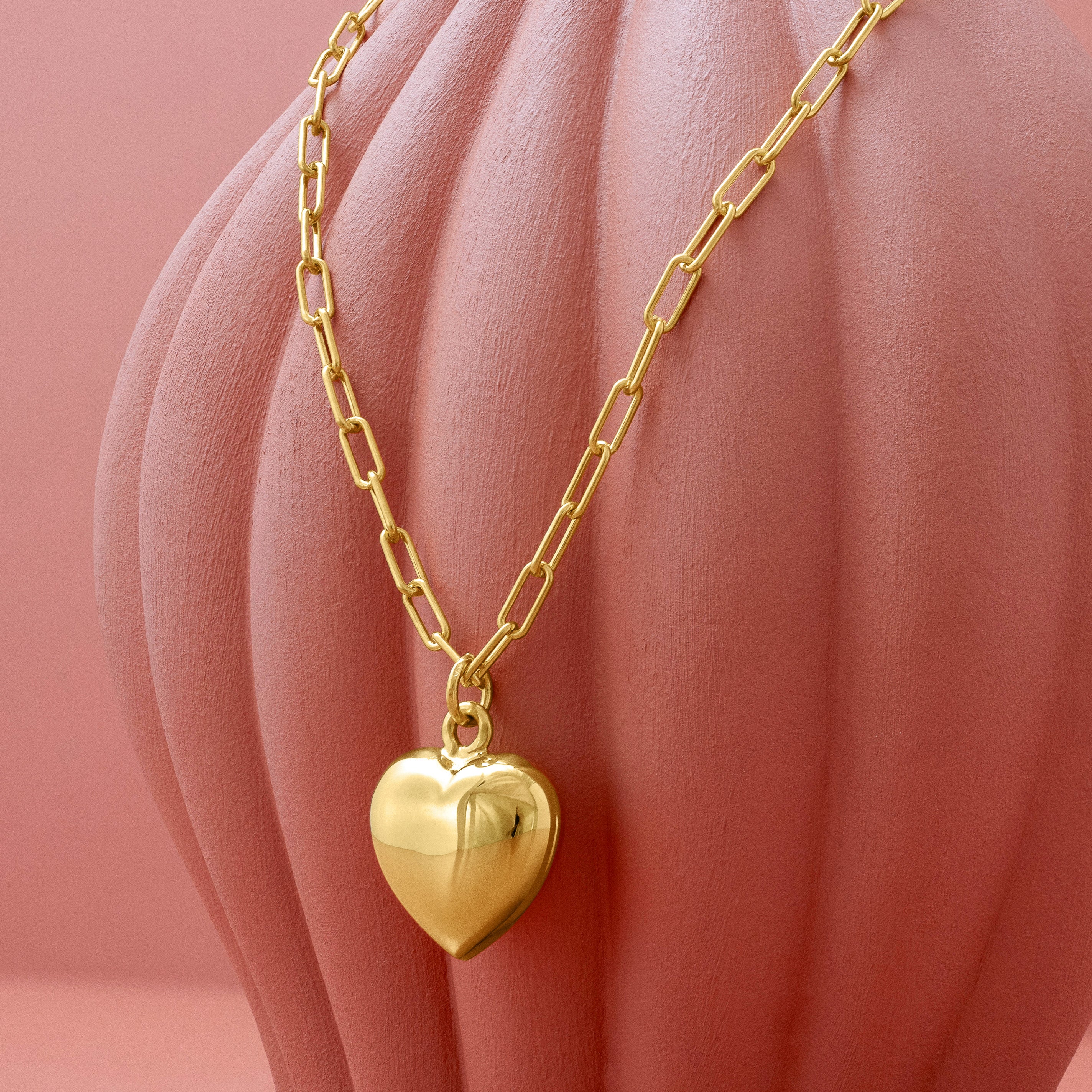 Gold Puff Heart Pendant Necklace