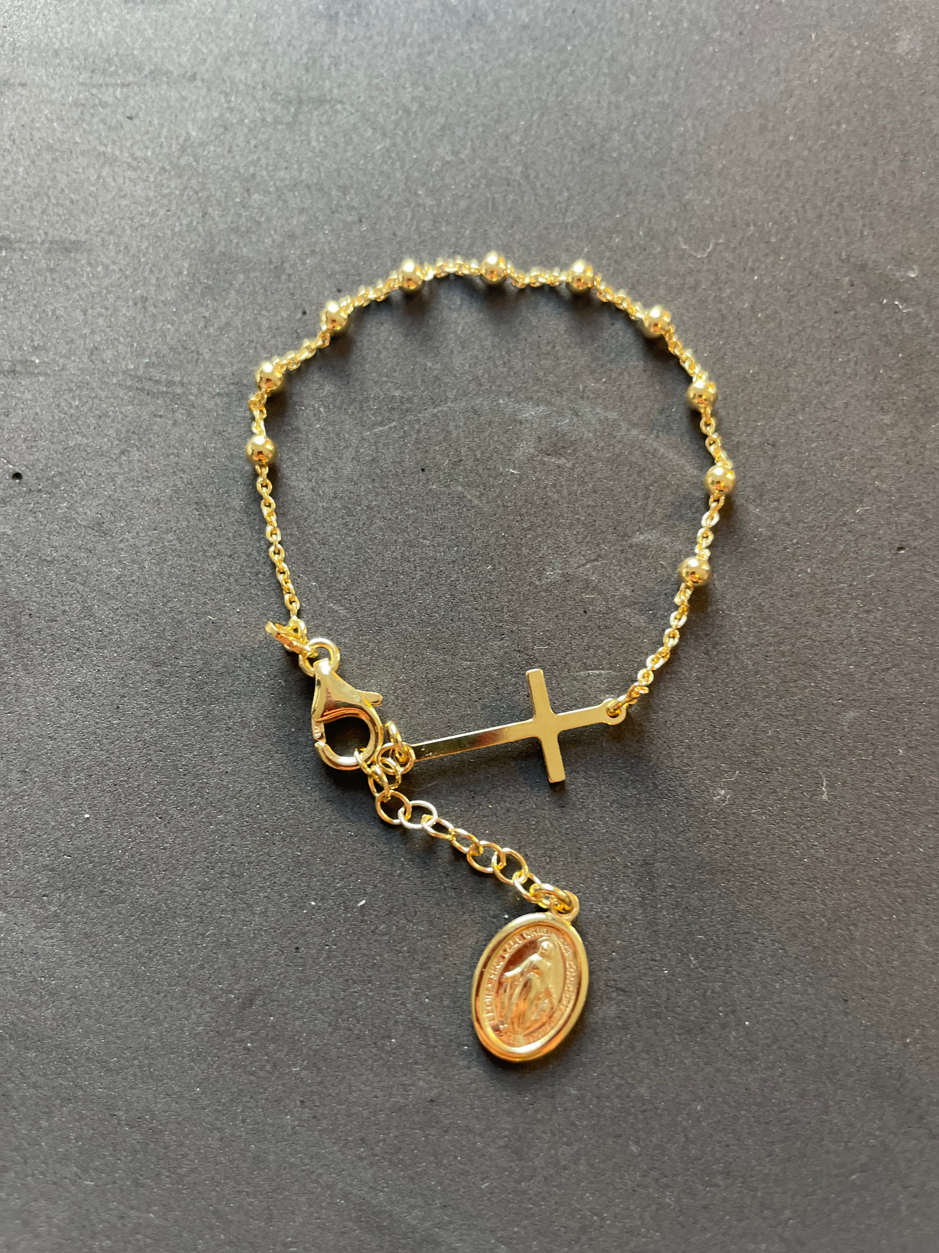 GOLD ROSARY BEAD BRACELET