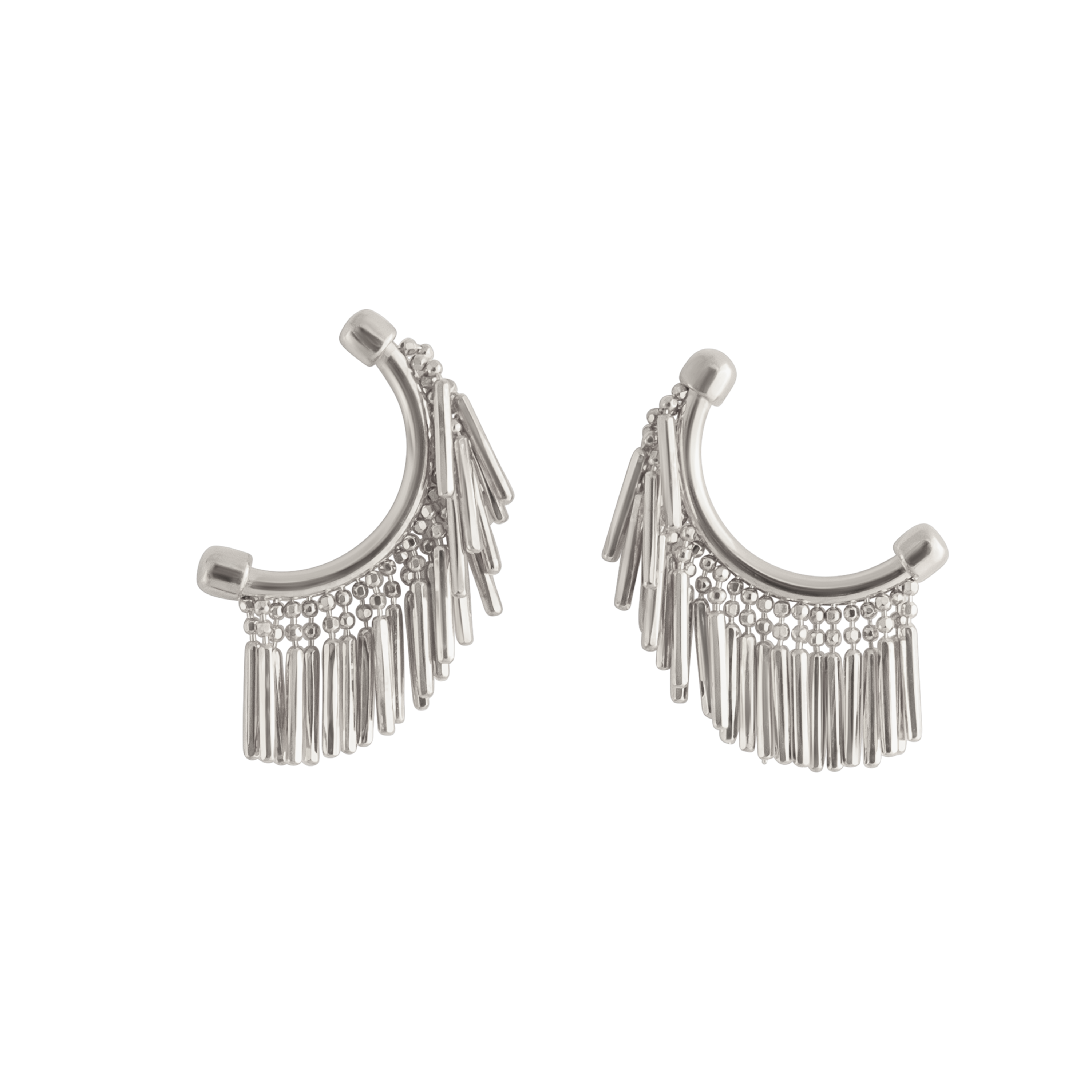 Loel - Silver Mini Tassel Earrings on white