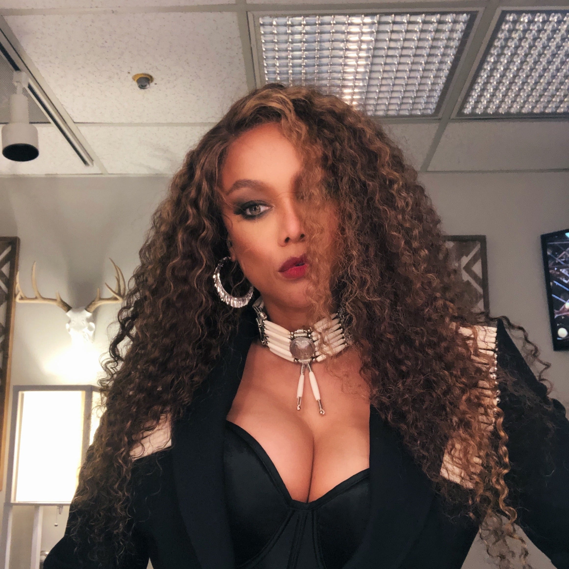 Tyra Banks on Dancing with the Stars in LOEL Large Silver Tassel Hoops