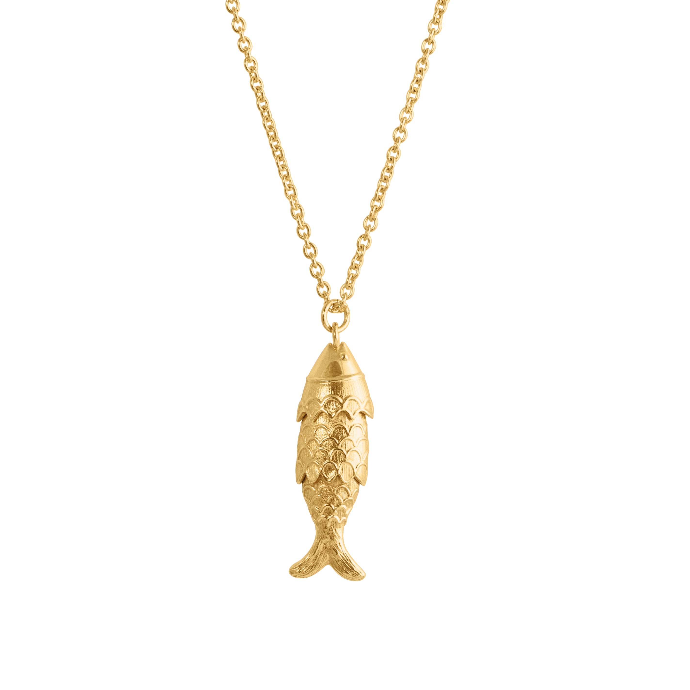 Loel large articulated gold fish pendant on white