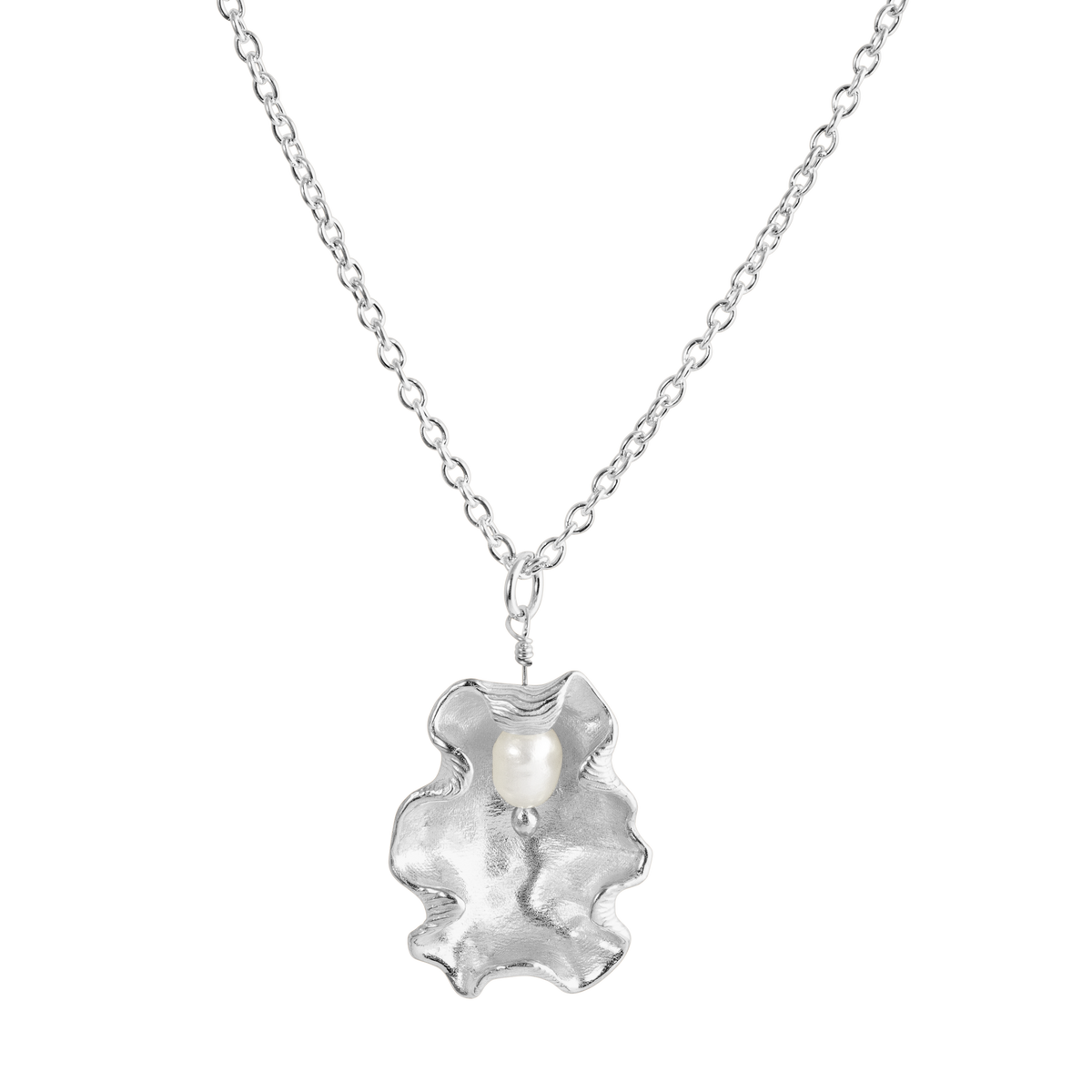 Loel x Minnie Mae Silver Oyster Shell Pendant on white