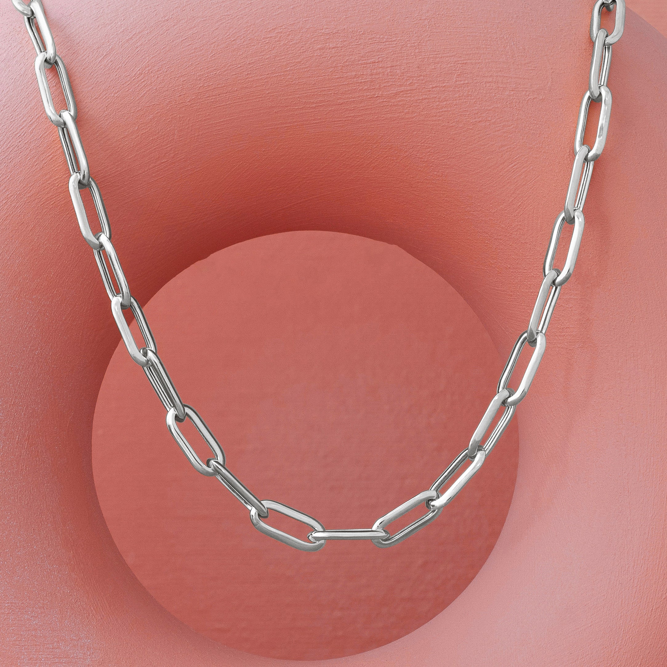 Silver Paper clip long link chain necklace