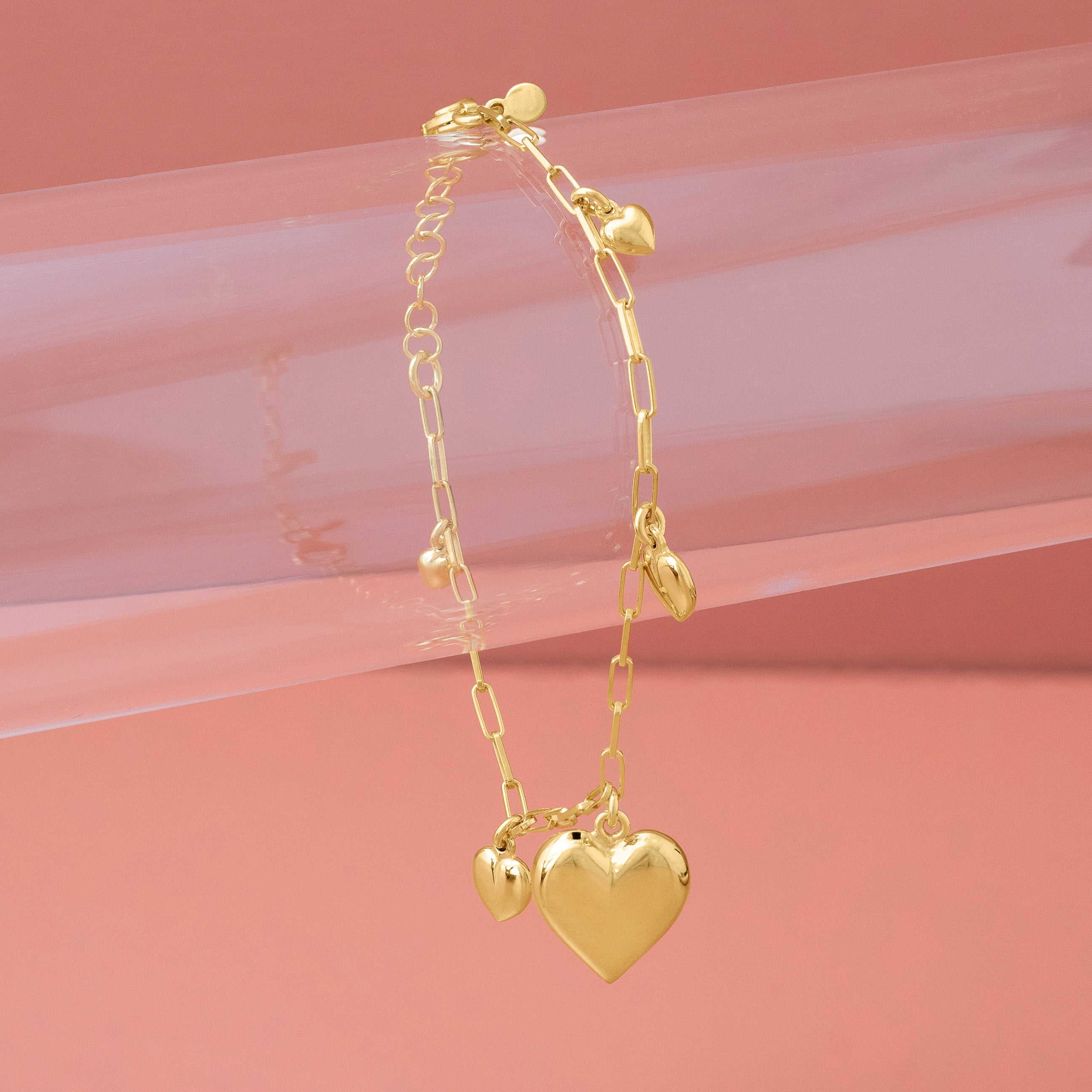 Gold Puff Heart Charm Bracelet