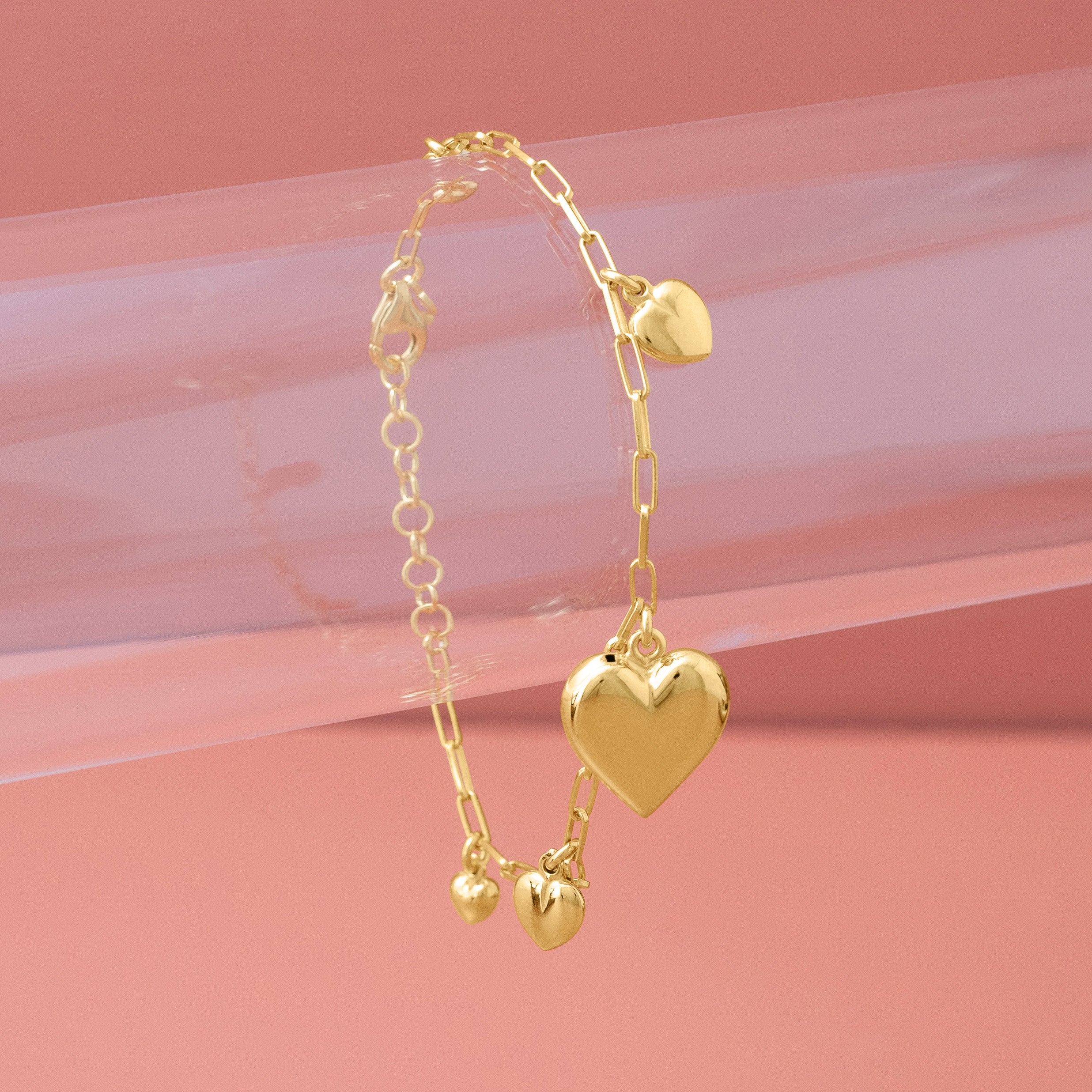 Gold Puff Heart Charm Bracelet