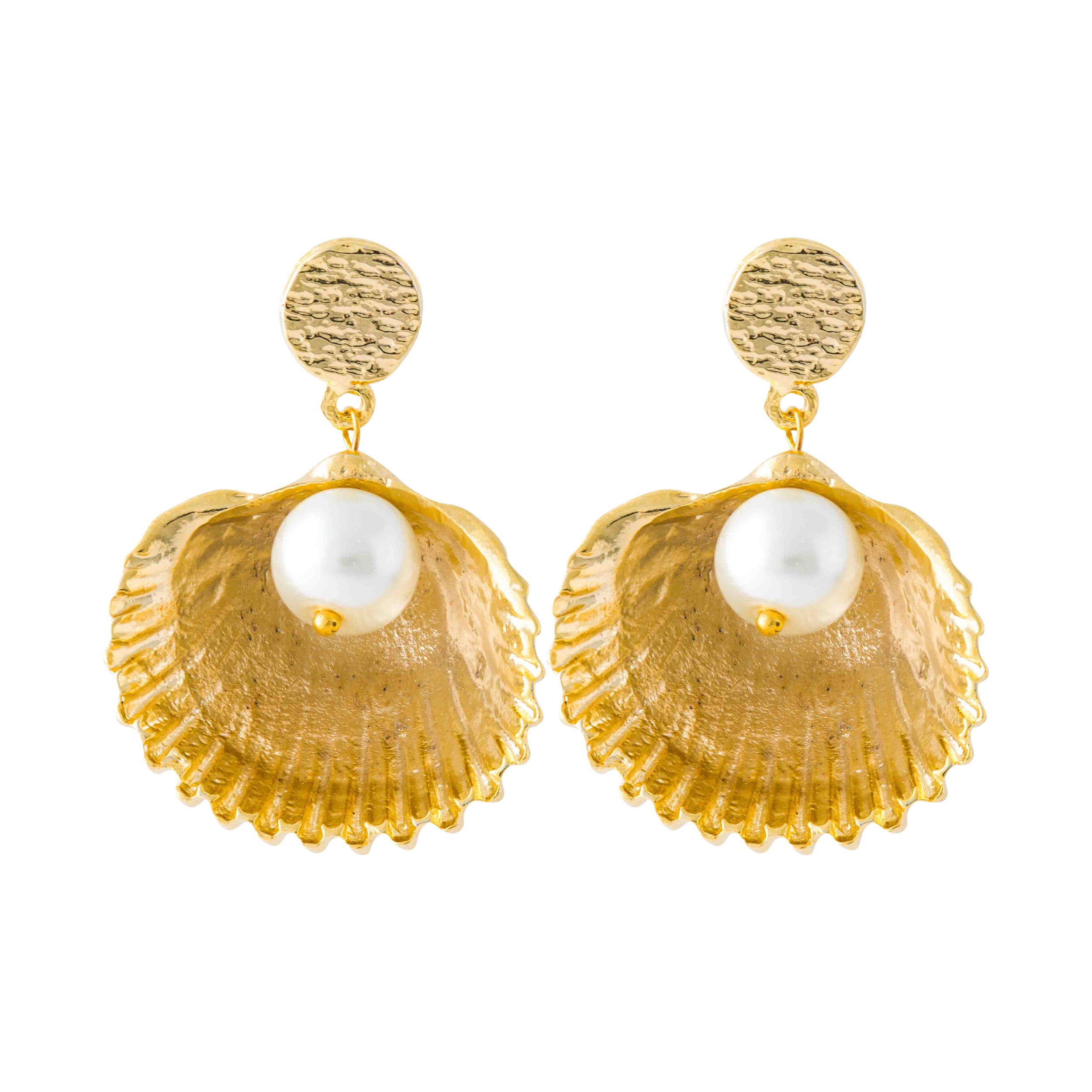 GOLD SHELL AND PEARL EARRINGS