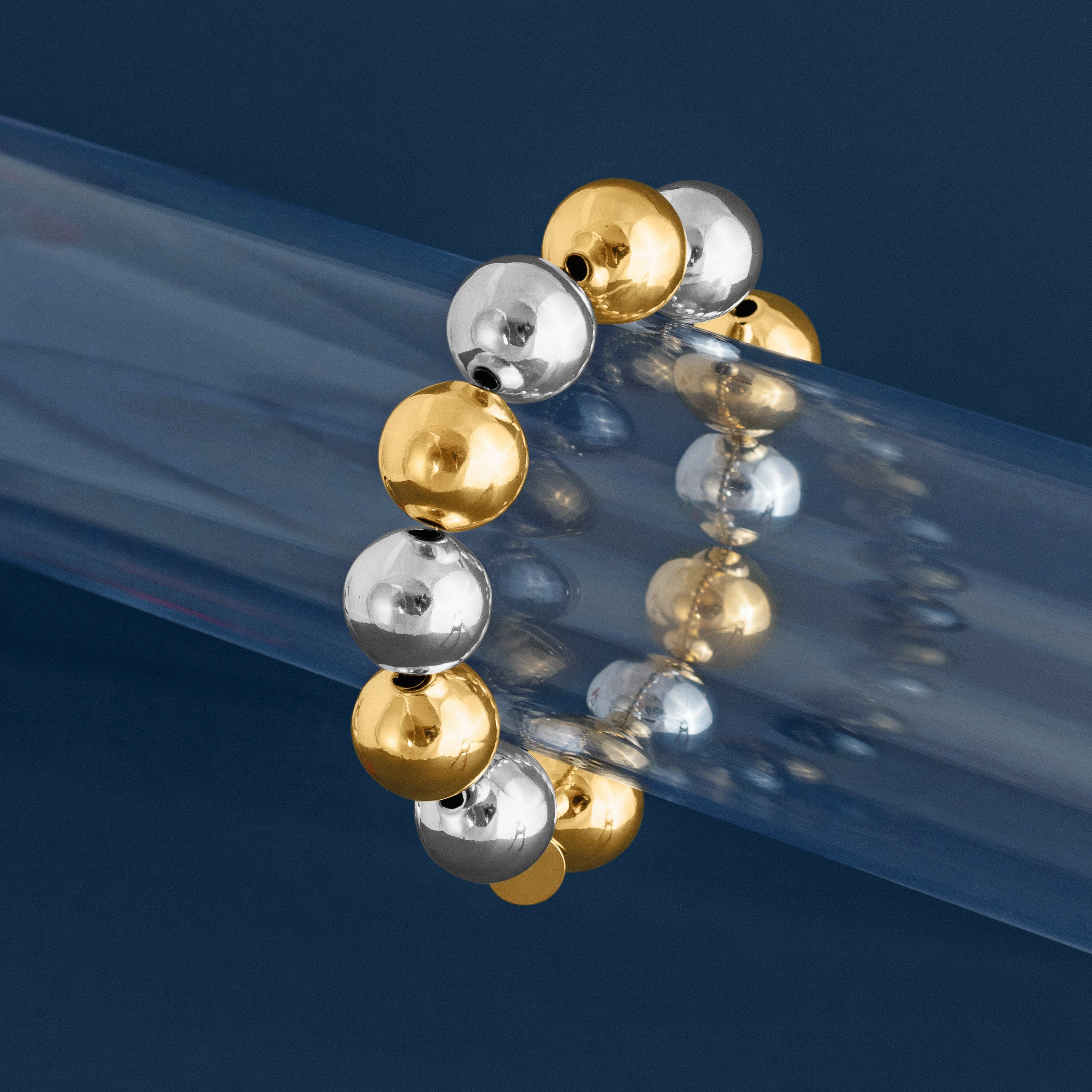 MIXED METAL LARGE POLISHED BALL BRACELET