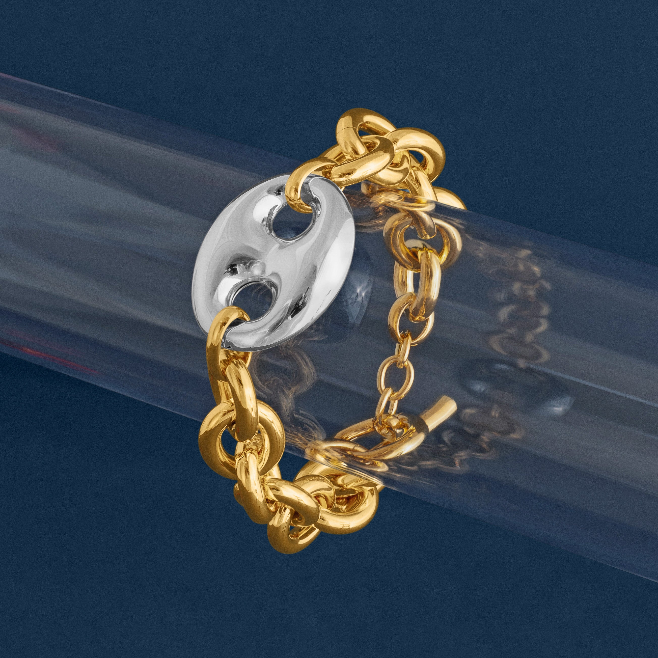 MIXED METAL MARINA LINK CHAIN BRACELET