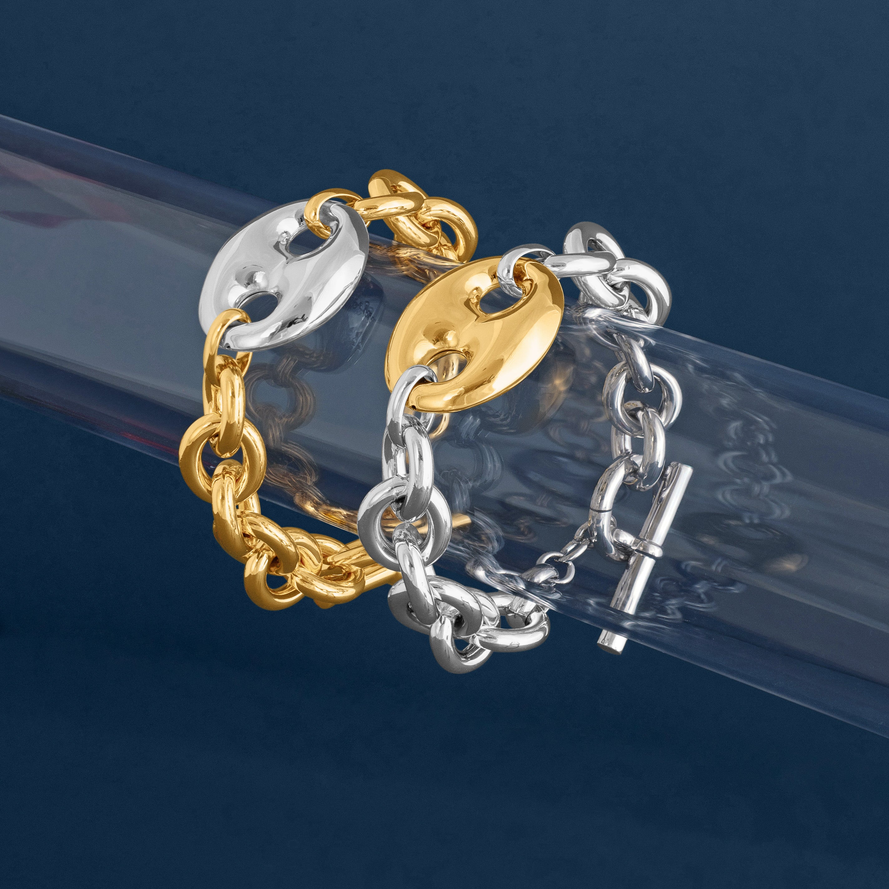 MIXED METAL MARINA LINK CHAIN BRACELET