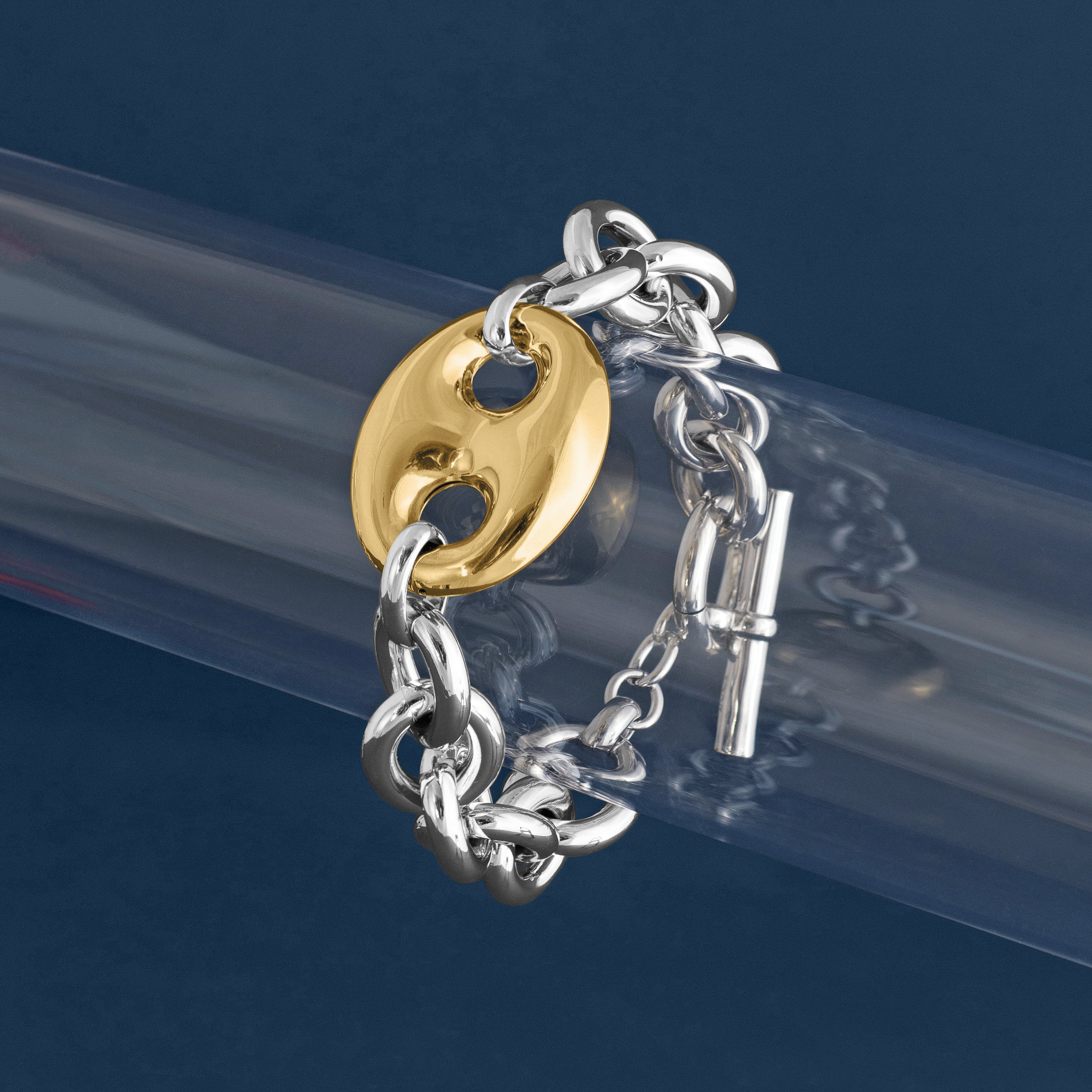 MIXED METAL MARINA LINK CHAIN BRACELET