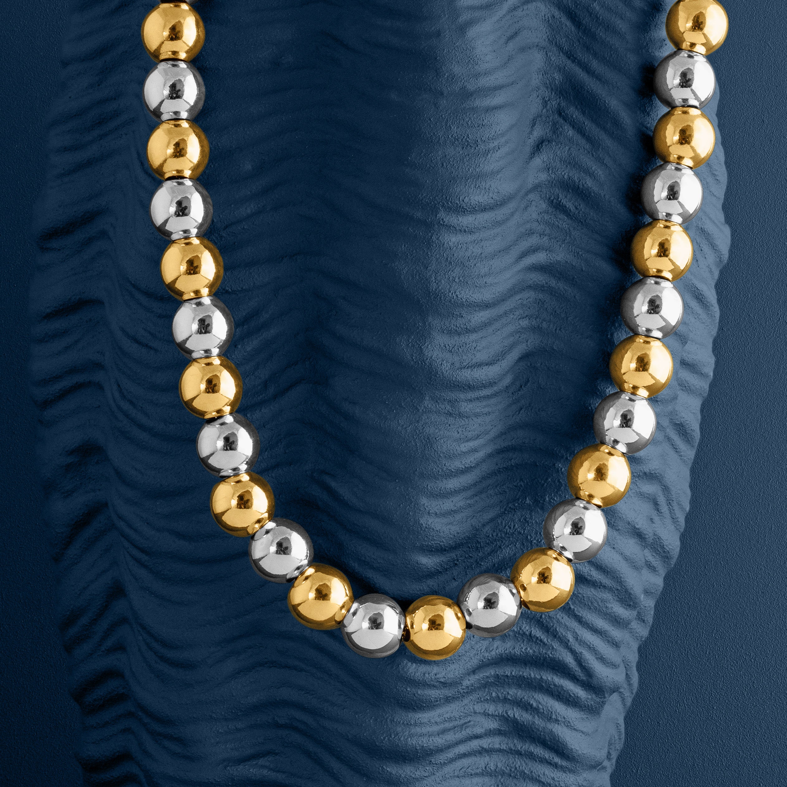 MIXED METAL LARGE POLISHED BALL NECKLACE