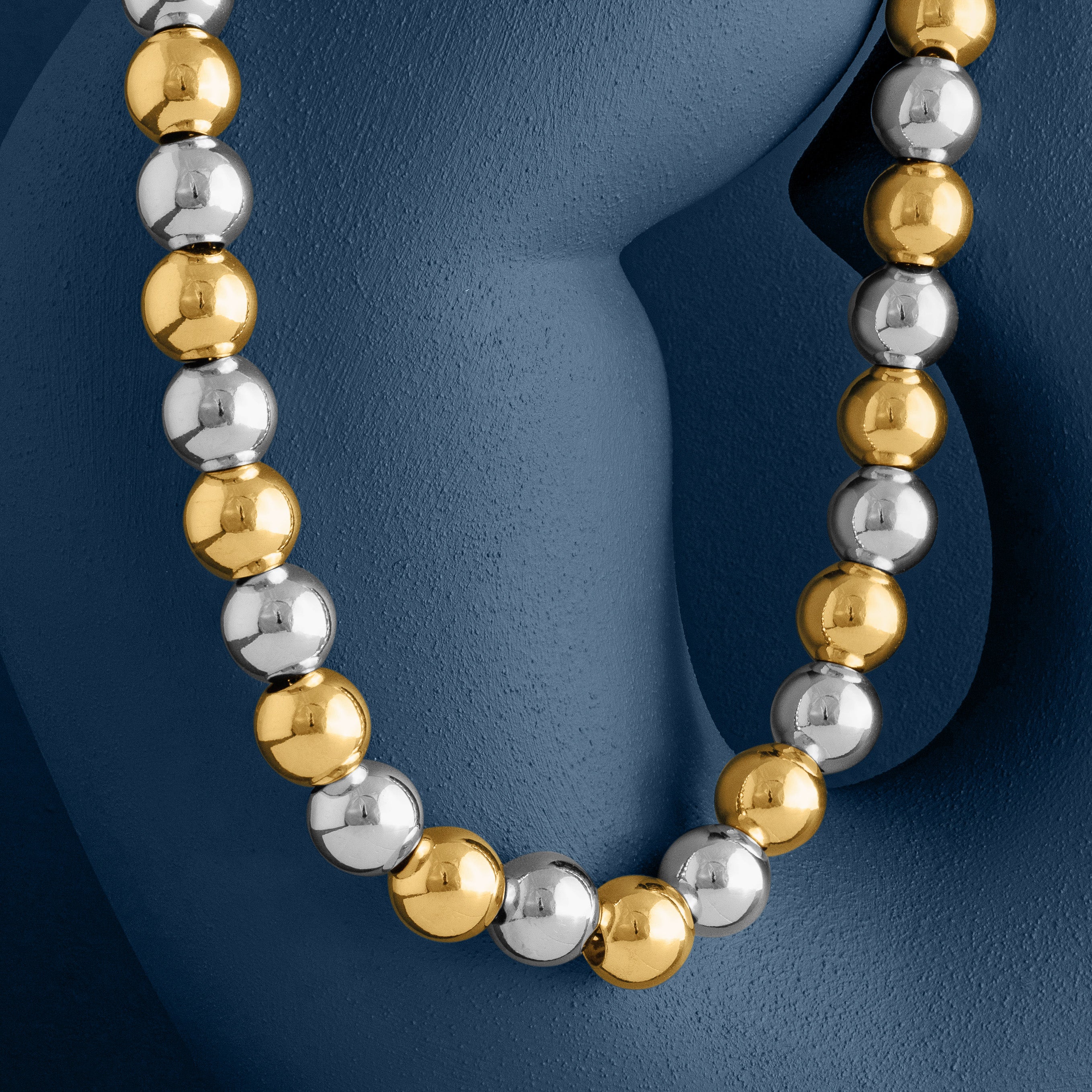 MIXED METAL LARGE POLISHED BALL NECKLACE