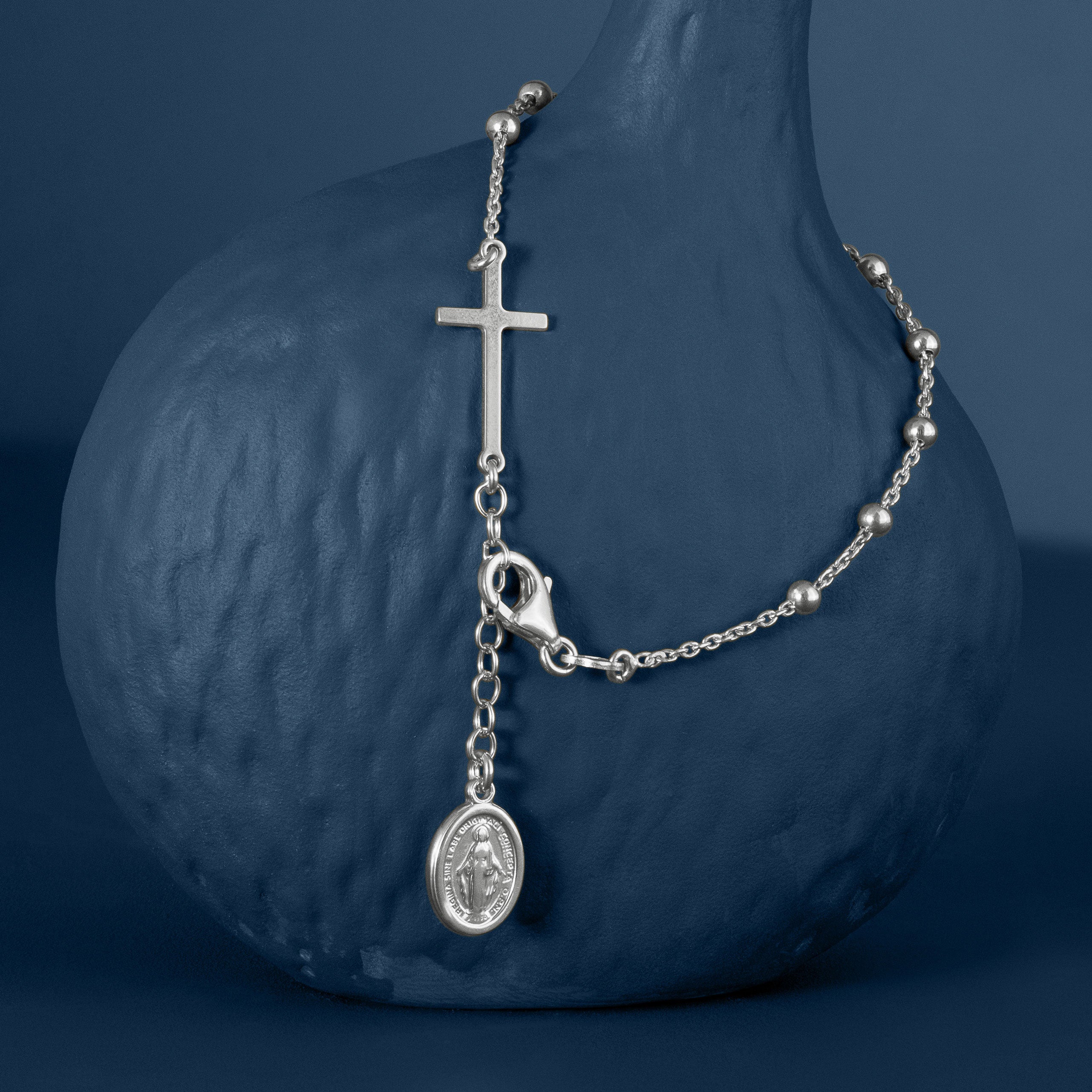 SILVER ROSARY BEAD BRACELET