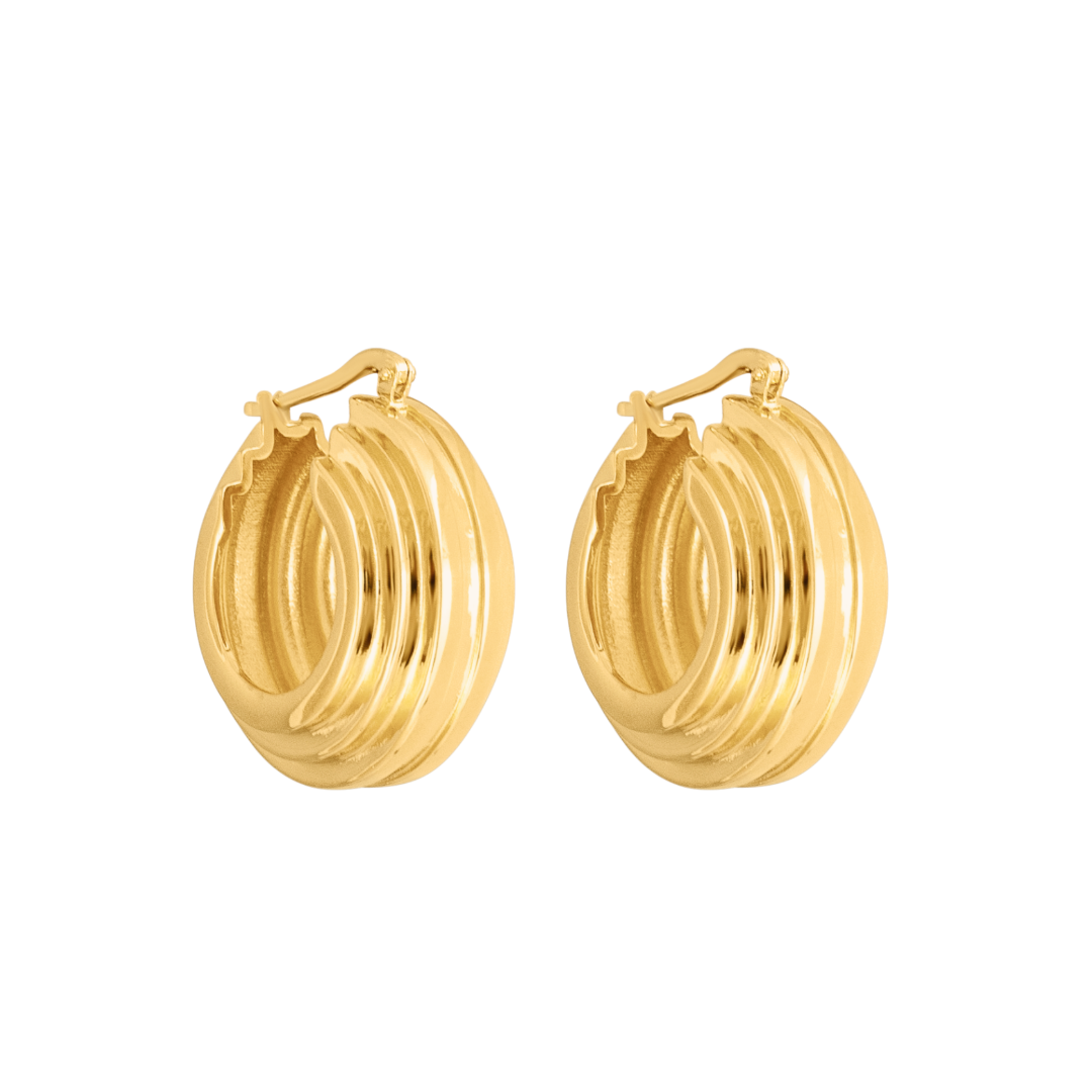 LARGE TRIPLE RIDGE HOOP EARRINGS
