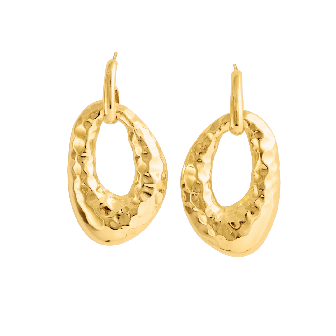 HAMMERED OVAL DROP EARRINGS