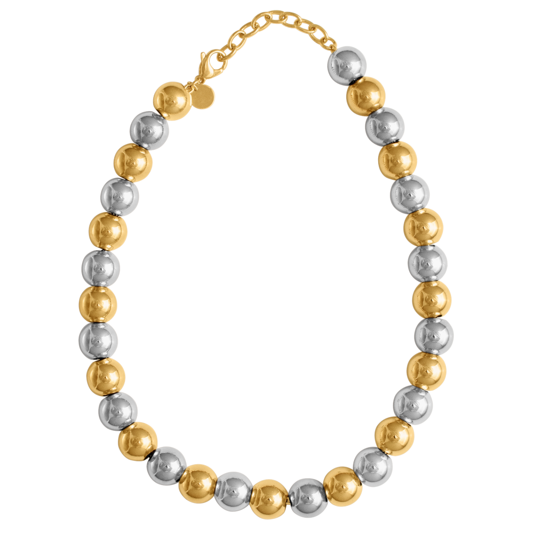 MIXED METAL LARGE POLISHED BALL NECKLACE