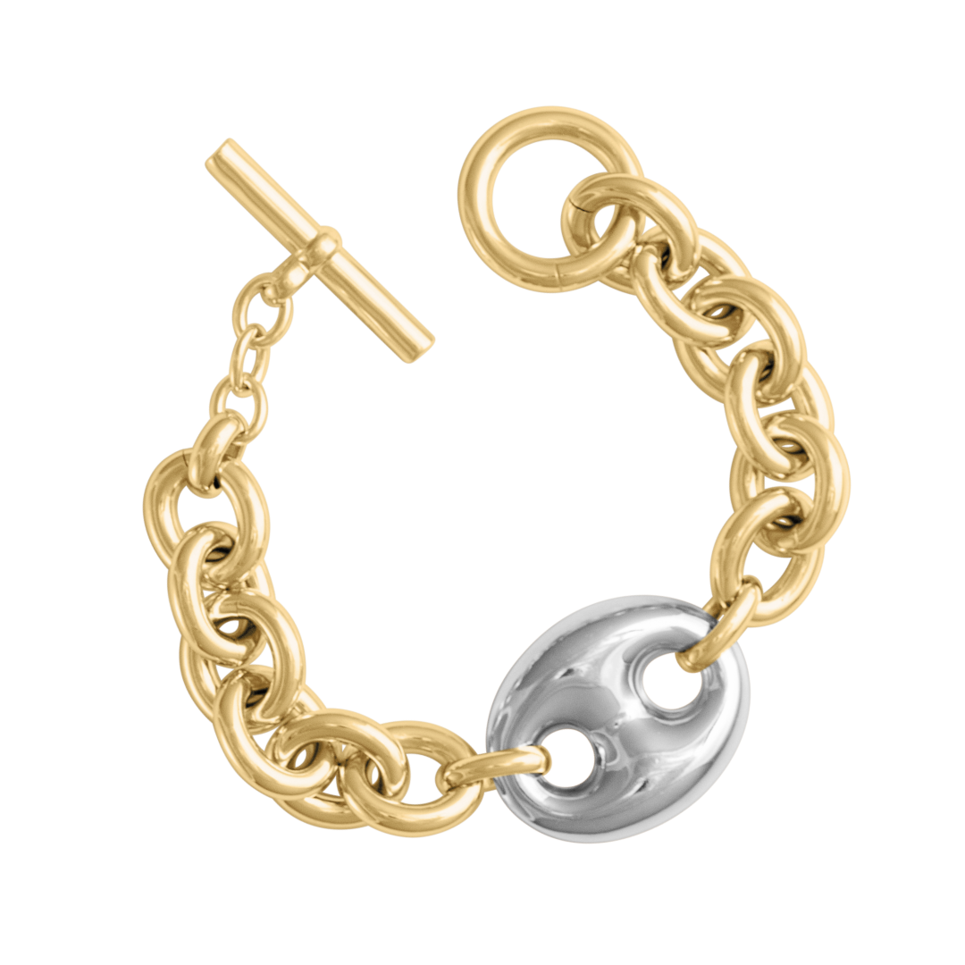 MIXED METAL MARINA LINK CHAIN BRACELET