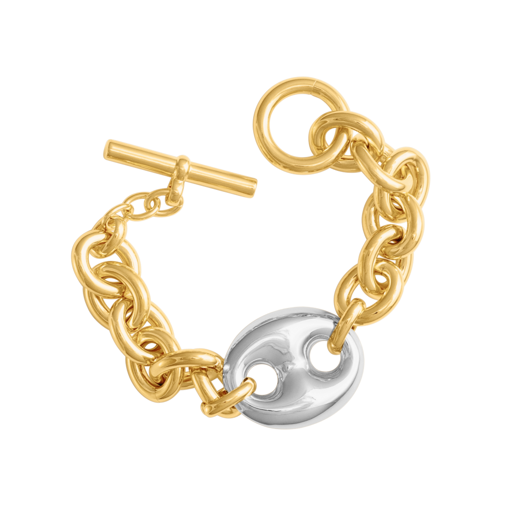MIXED METAL MARINA LINK CHAIN BRACELET