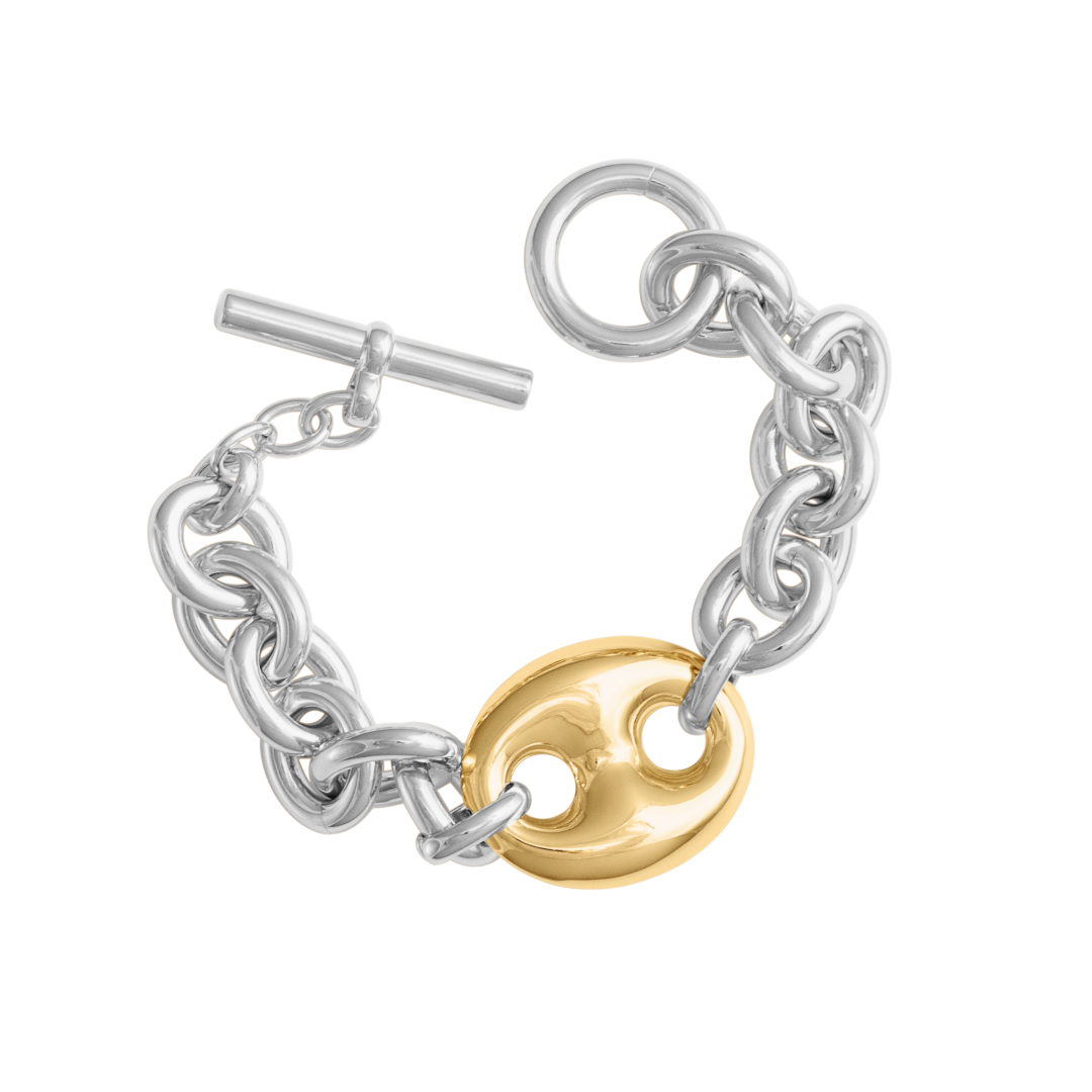 MIXED METAL MARINA LINK CHAIN BRACELET