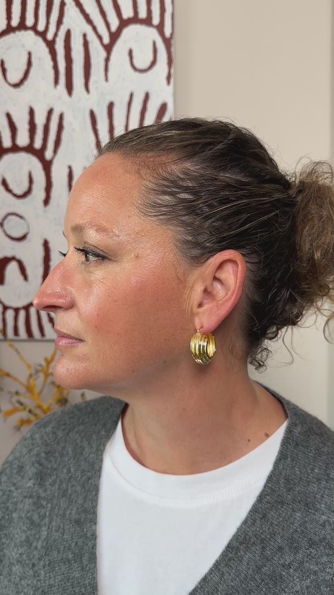 Video of gold triple ridge hoop earrings