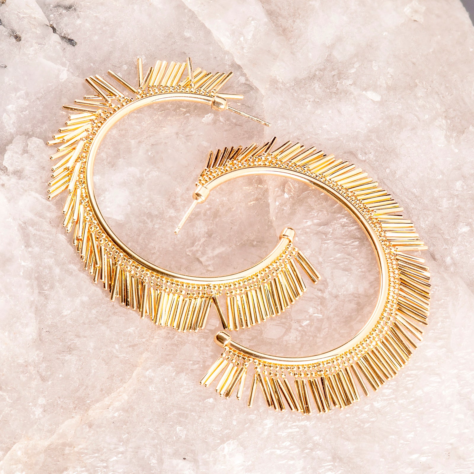 STATEMENT GOLD TASSEL FRINGE HOOP EARRINGS