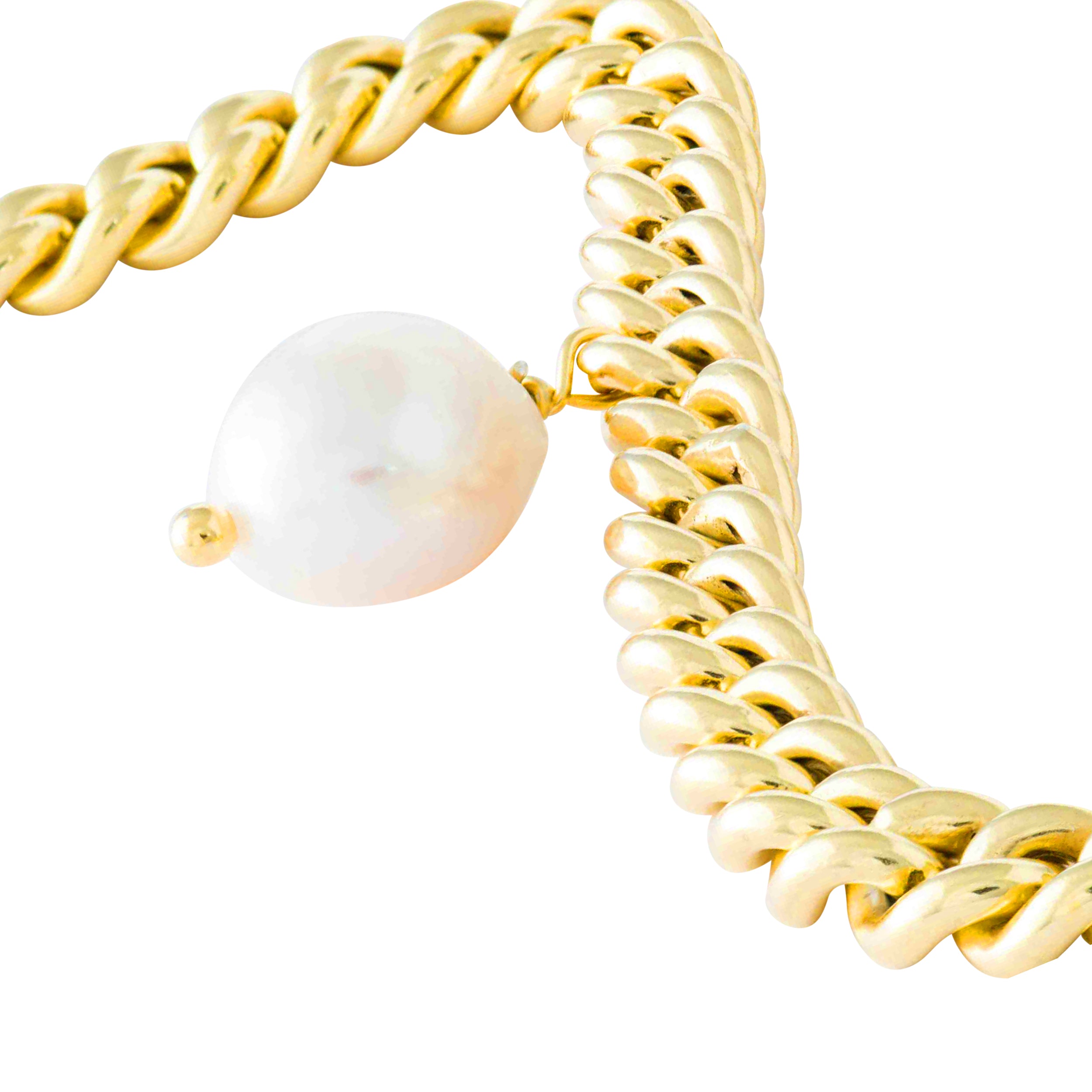 CHUNKY GOLD CURB CHAIN NECKLACE WITH PEARL CHARMS