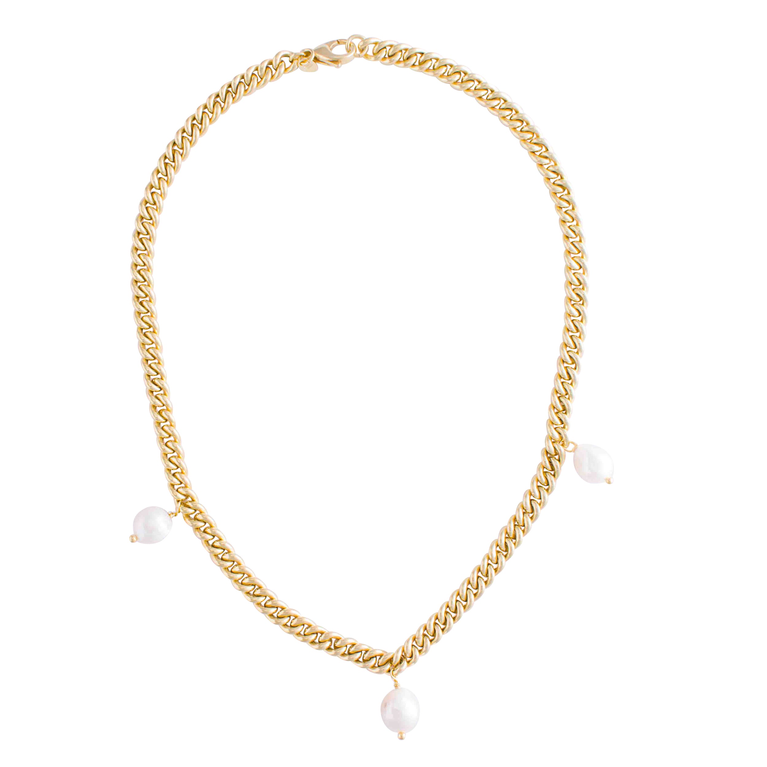 CHUNKY GOLD CURB CHAIN NECKLACE WITH PEARL CHARMS