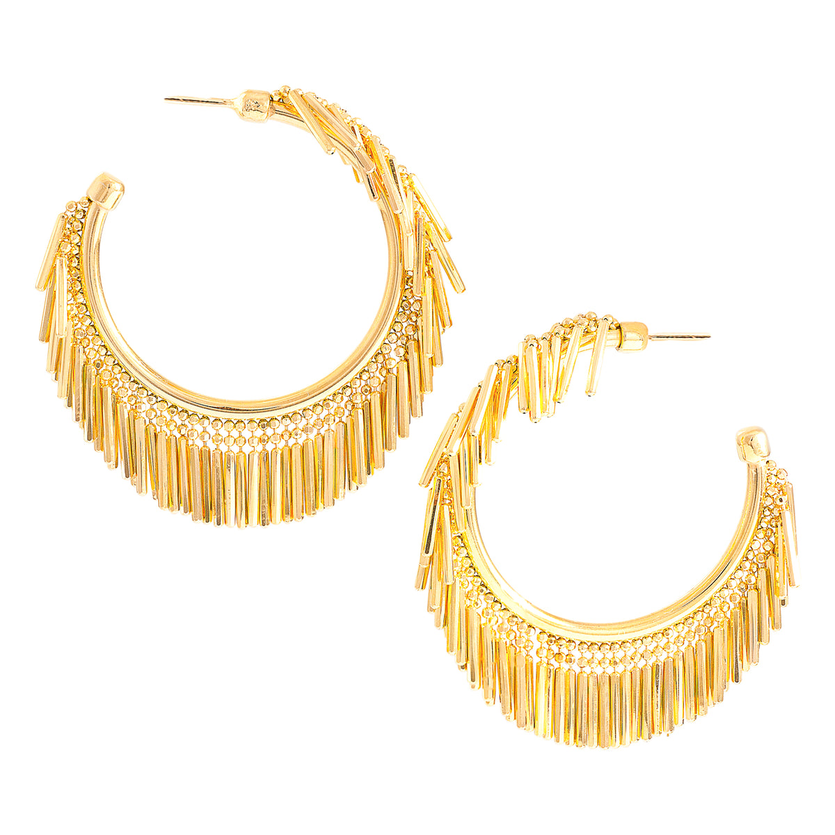 STATEMENT GOLD TASSEL FRINGE HOOP EARRINGS