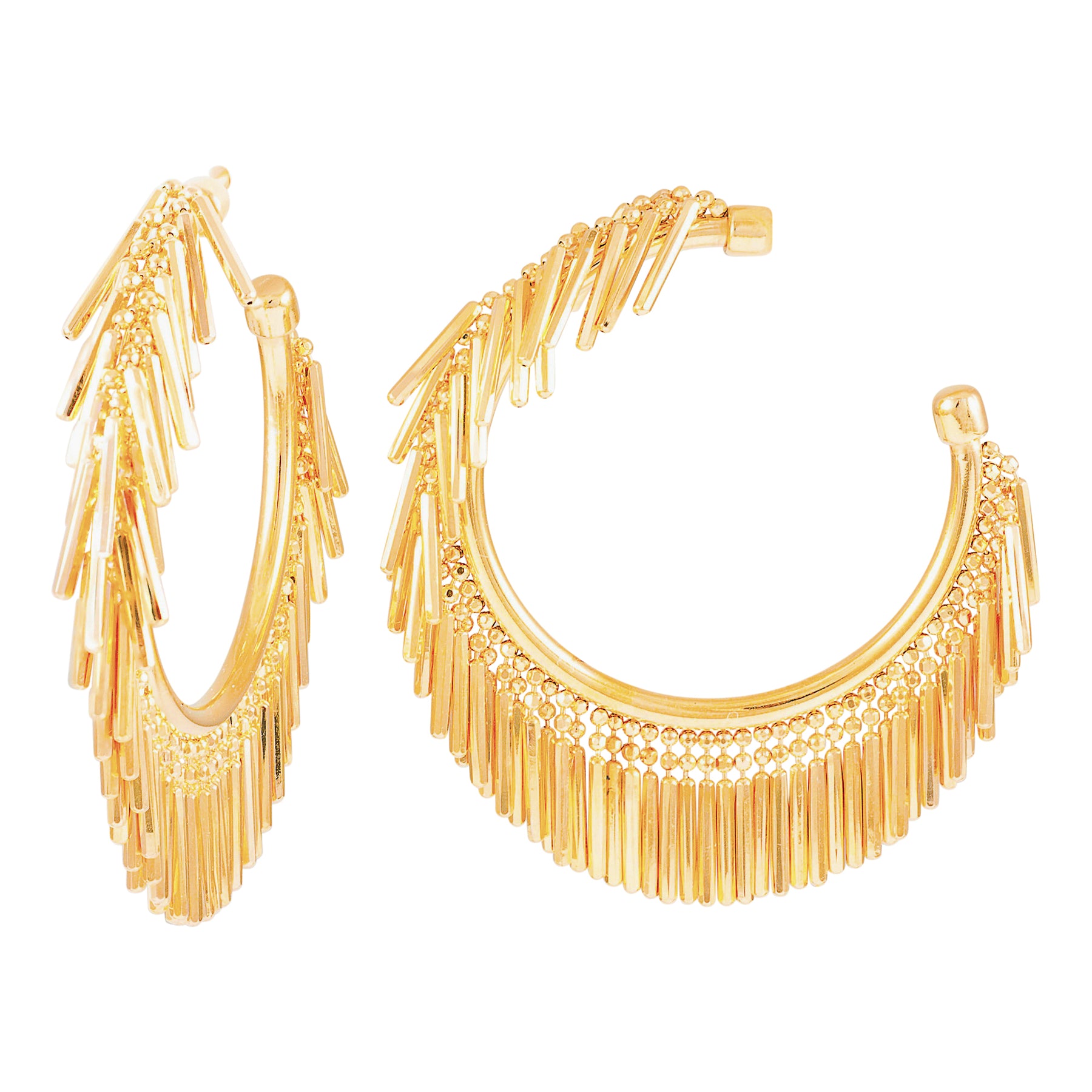 GOLD TASSEL FRINGE HOOP EARRINGS LOEL